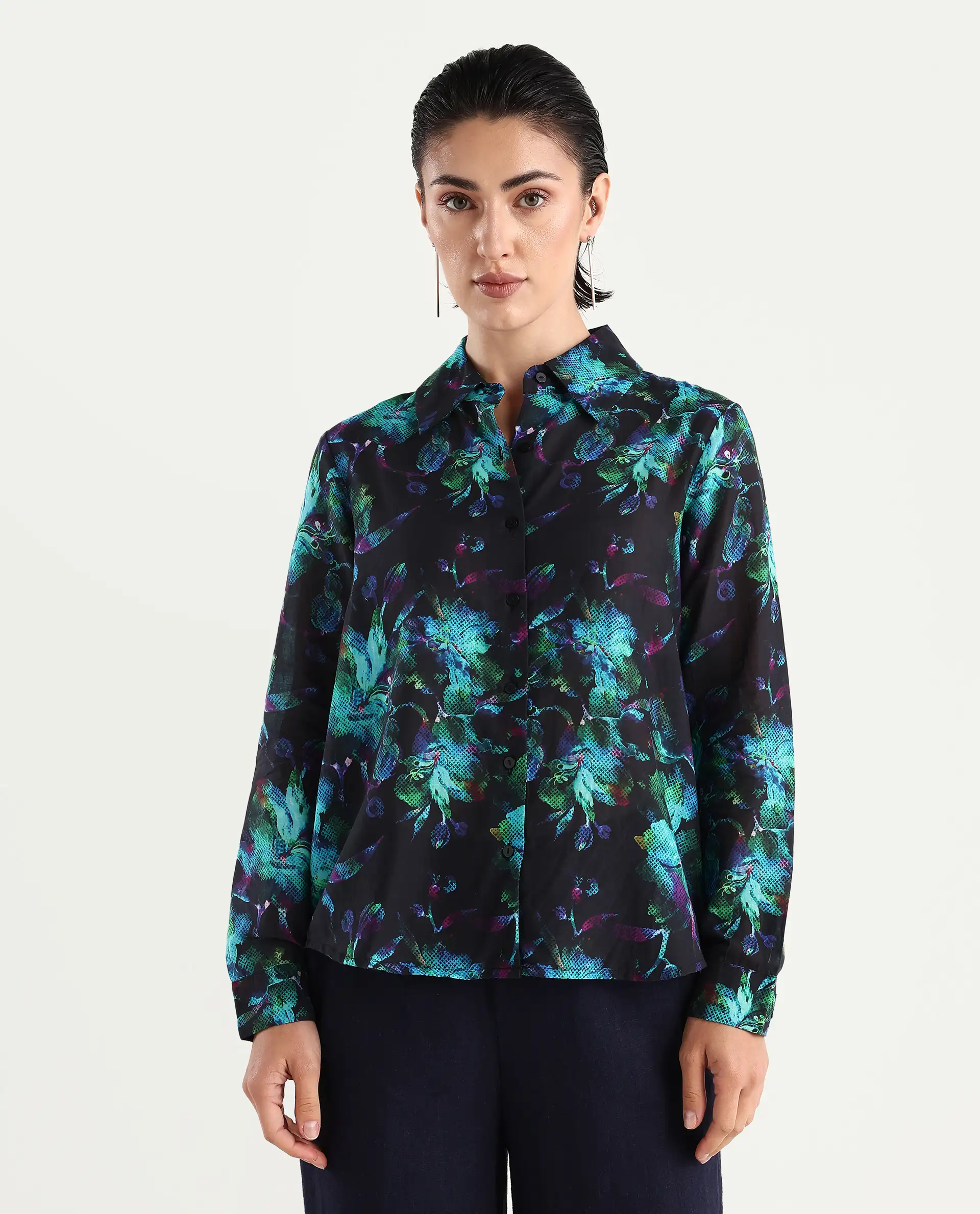 Rareism Women's Pointy Multi Cotton Spread Collar Floral Print Regular Fit Top - Image 4