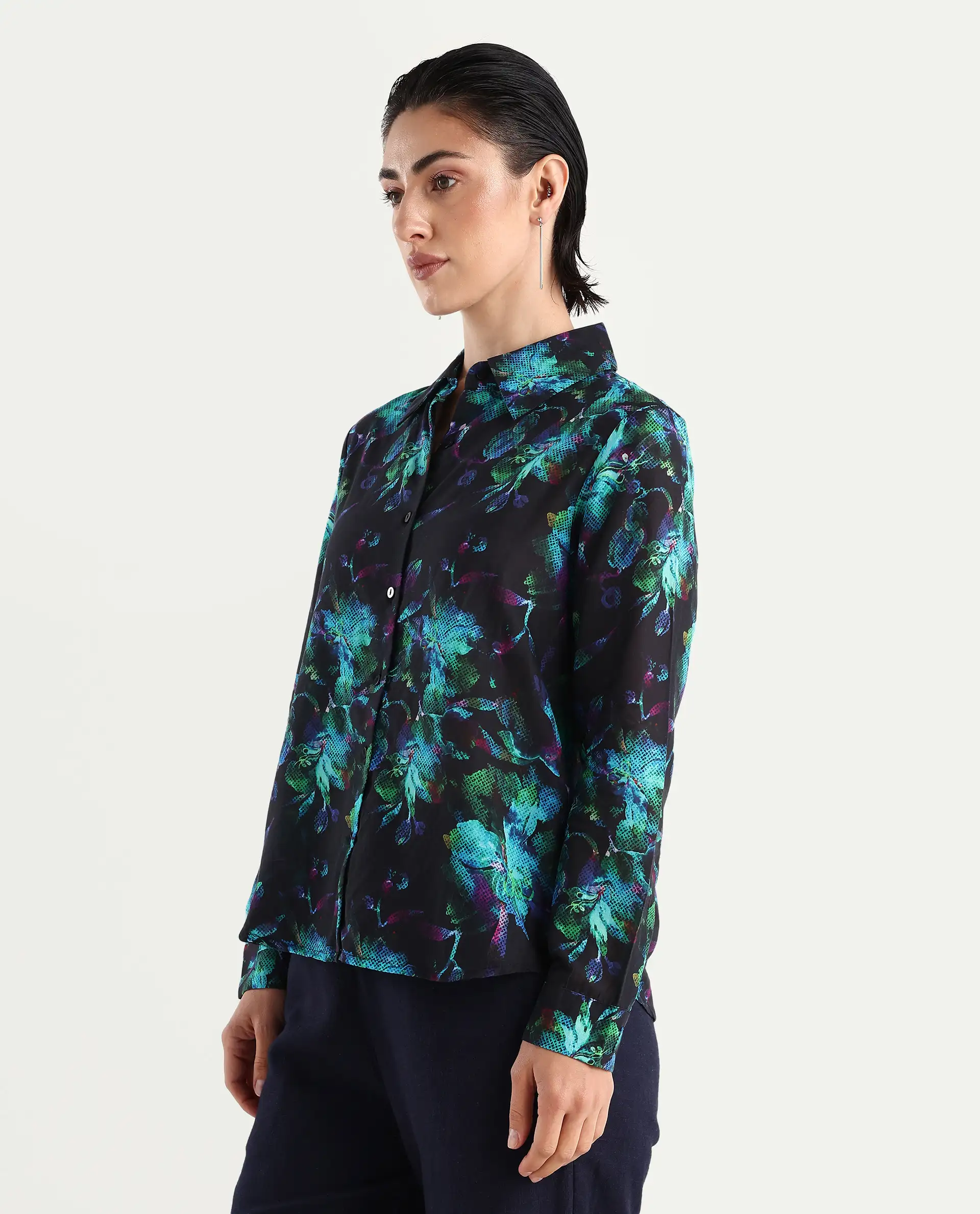 Rareism Women's Pointy Multi Cotton Spread Collar Floral Print Regular Fit Top - Image 5
