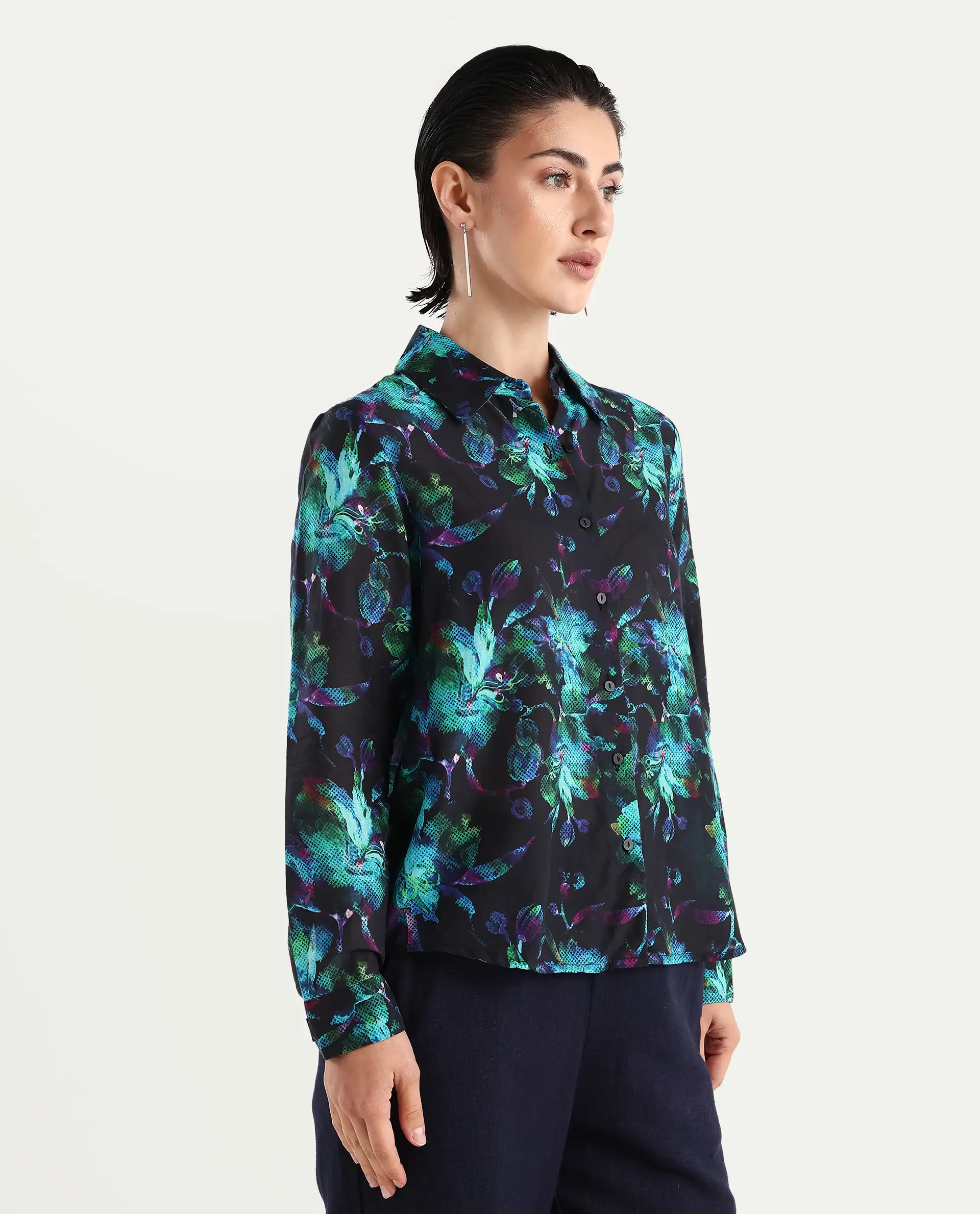 Rareism Women's Pointy Multi Cotton Spread Collar Floral Print Regular Fit Top - Image 6