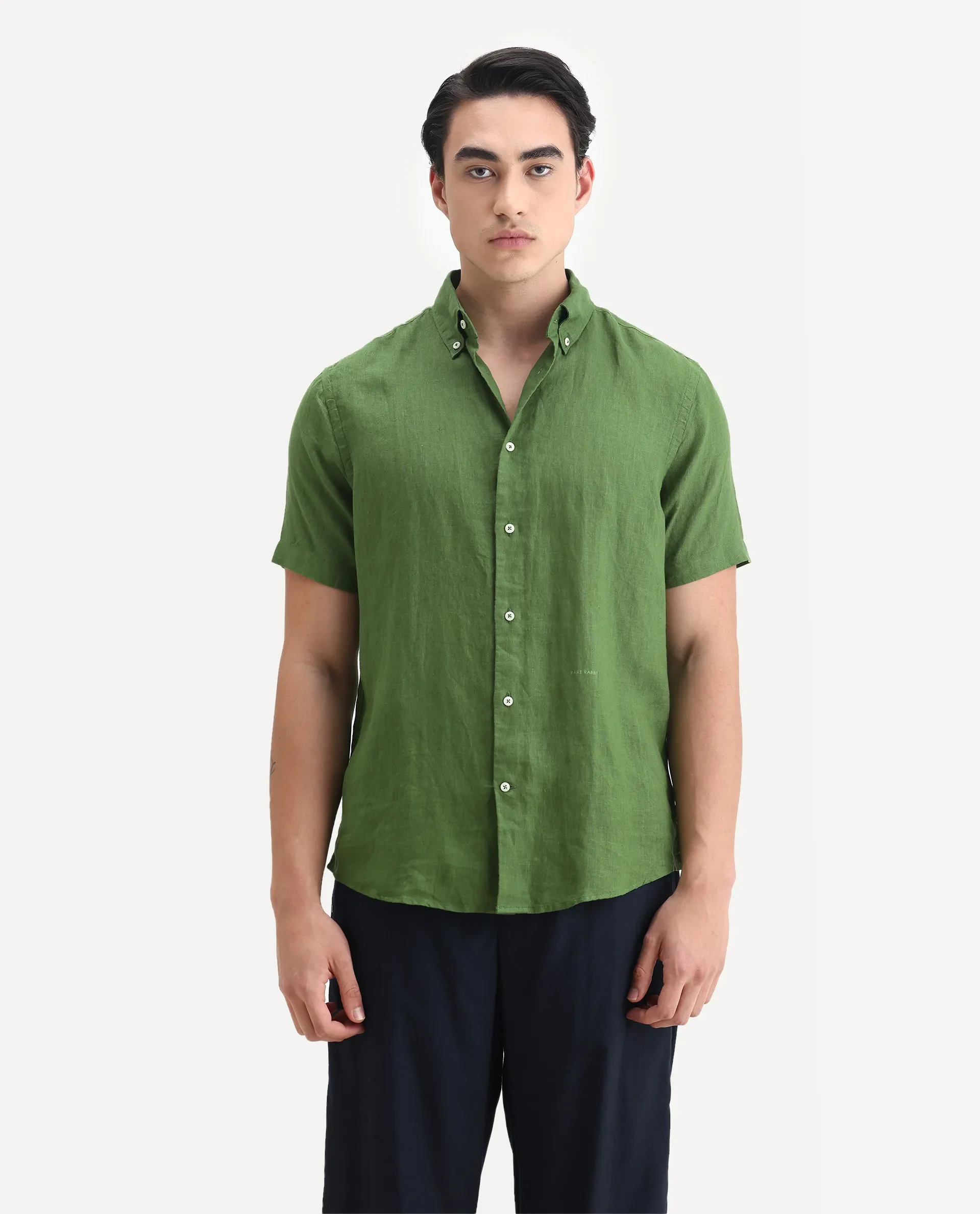 Rare Rabbit Men's Poist Jordin Linen Plain Regular Fit Half Sleeve Collared Shirt - Image 4