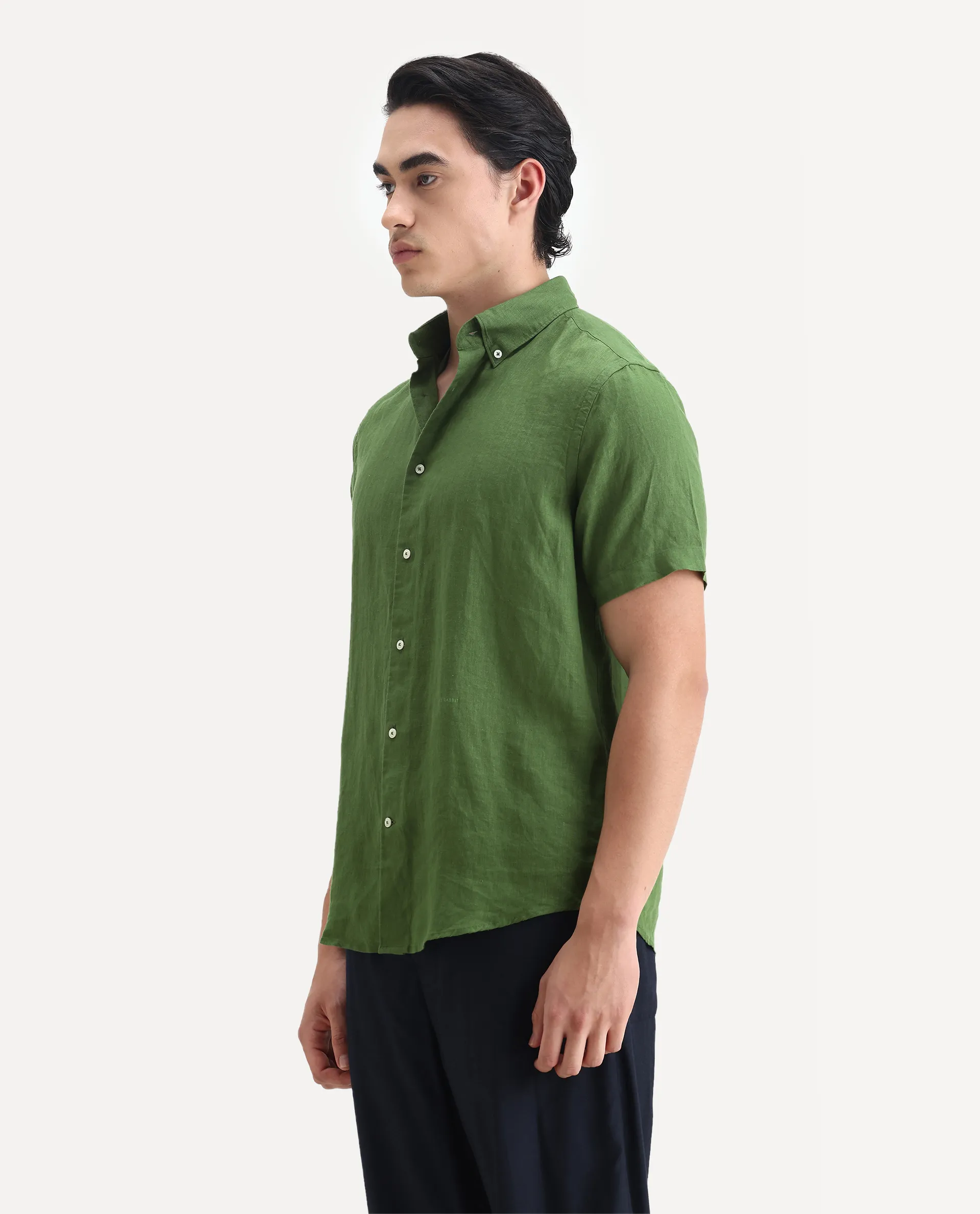 Rare Rabbit Men's Poist Jordin Linen Plain Regular Fit Half Sleeve Collared Shirt - Image 5