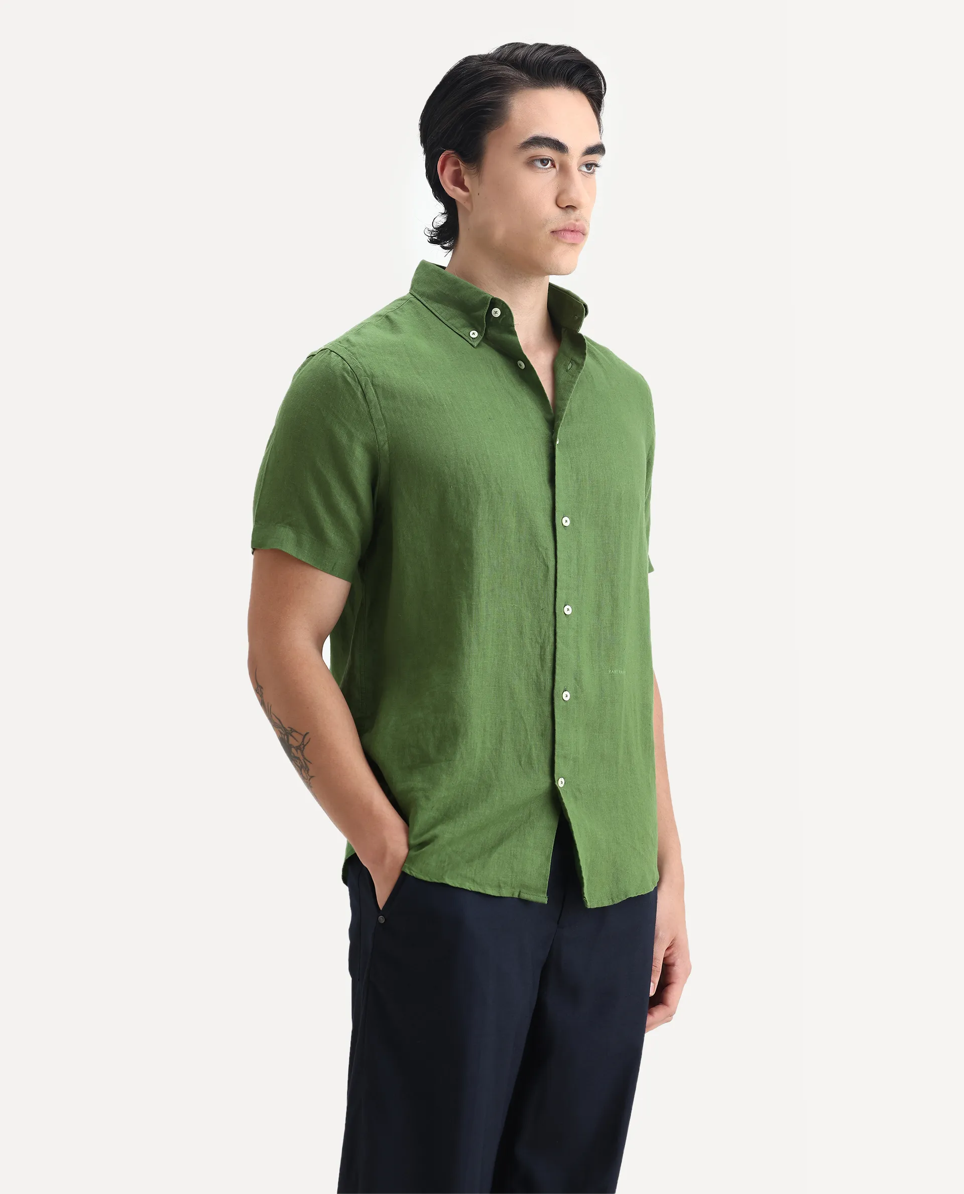 Rare Rabbit Men's Poist Jordin Linen Plain Regular Fit Half Sleeve Collared Shirt - Image 6