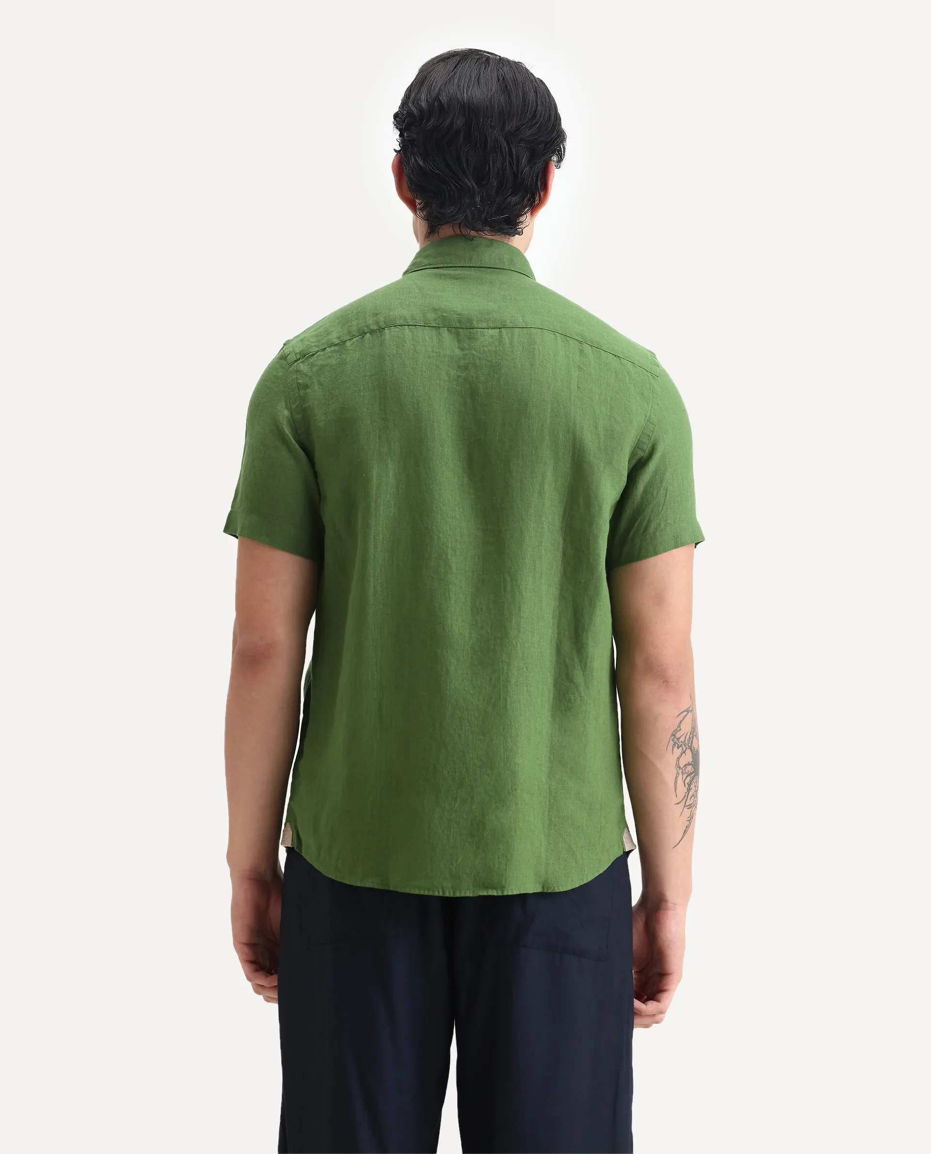 Rare Rabbit Men's Poist Jordin Linen Plain Regular Fit Half Sleeve Collared Shirt - Image 7