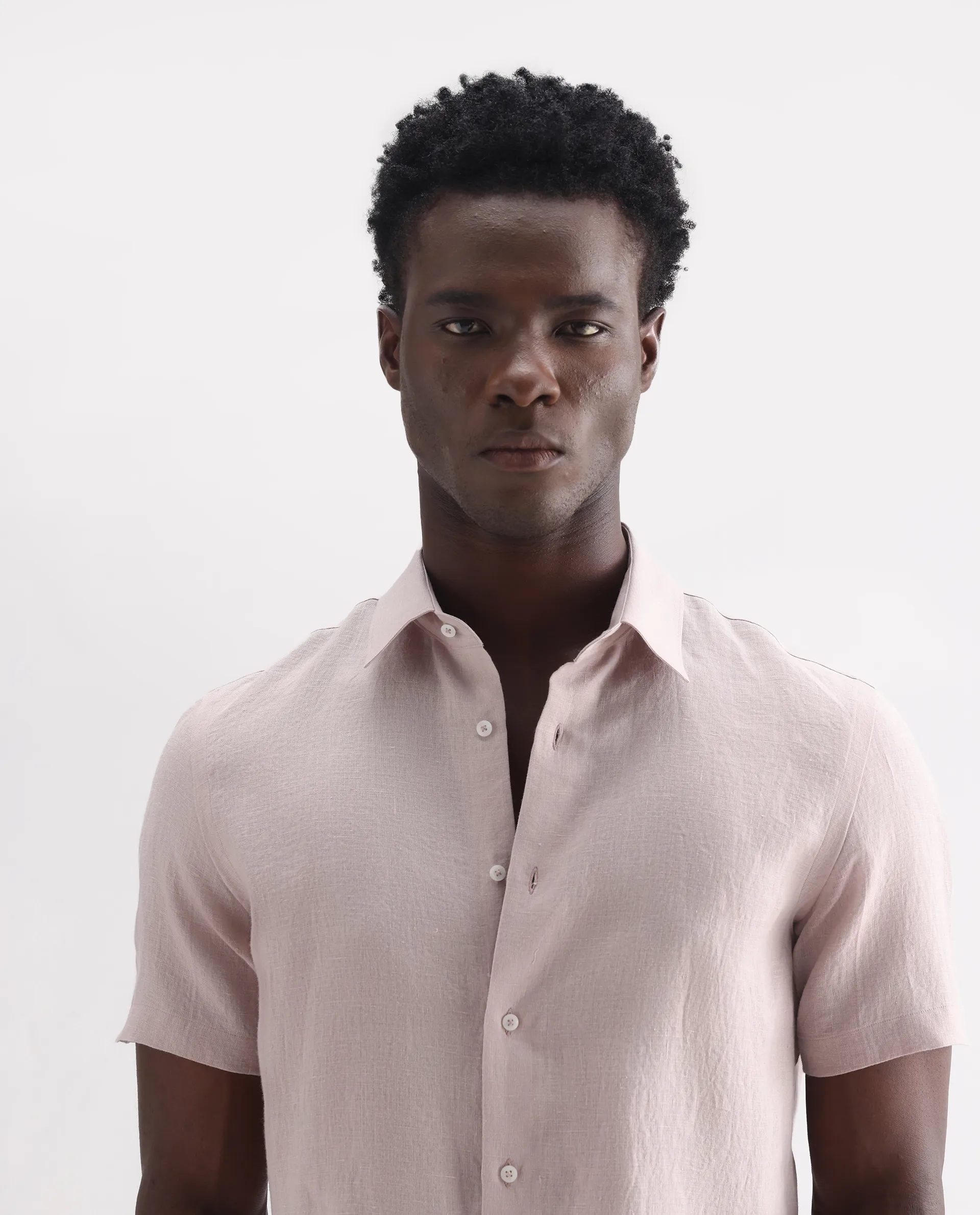 Rare Rabbit Men's Poist Dusky Pink 100% Linen Plain Regular Fit Half Sleeve Collared Shirt - Image 4