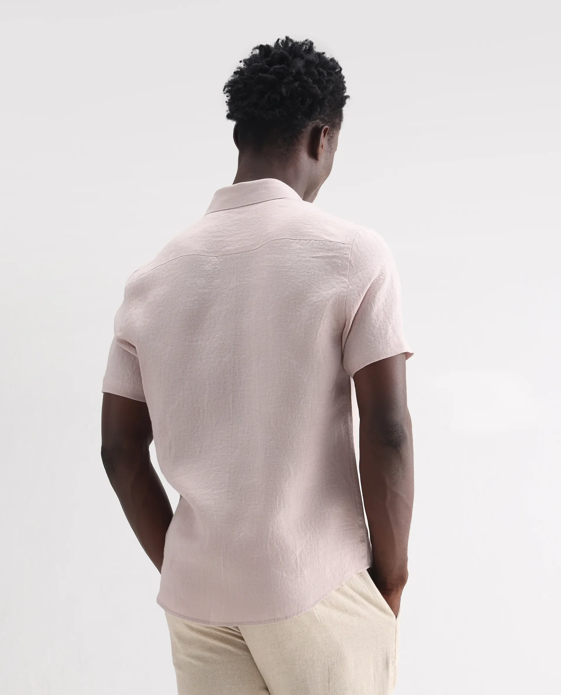 Rare Rabbit Men's Poist Dusky Pink 100% Linen Plain Regular Fit Half Sleeve Collared Shirt - Image 6
