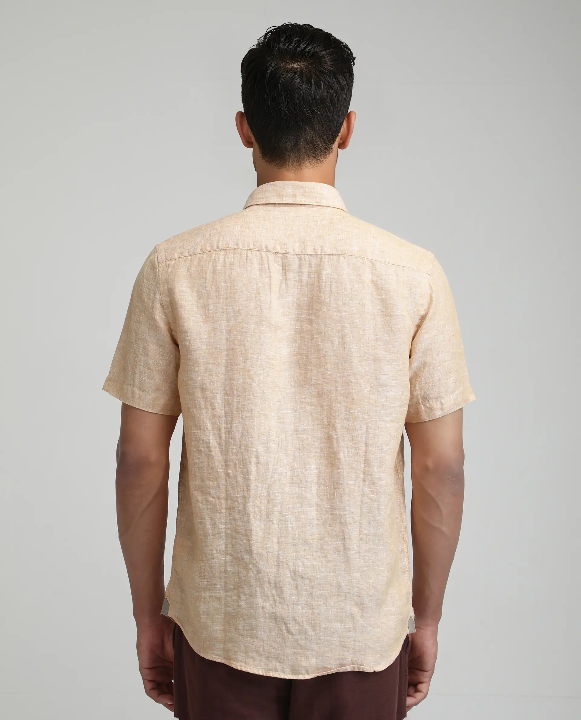 Rare Rabbit Men's Poist Dusky Yellow Linen Plain Regular Fit Half Sleeve Collared Shirt - Image 7