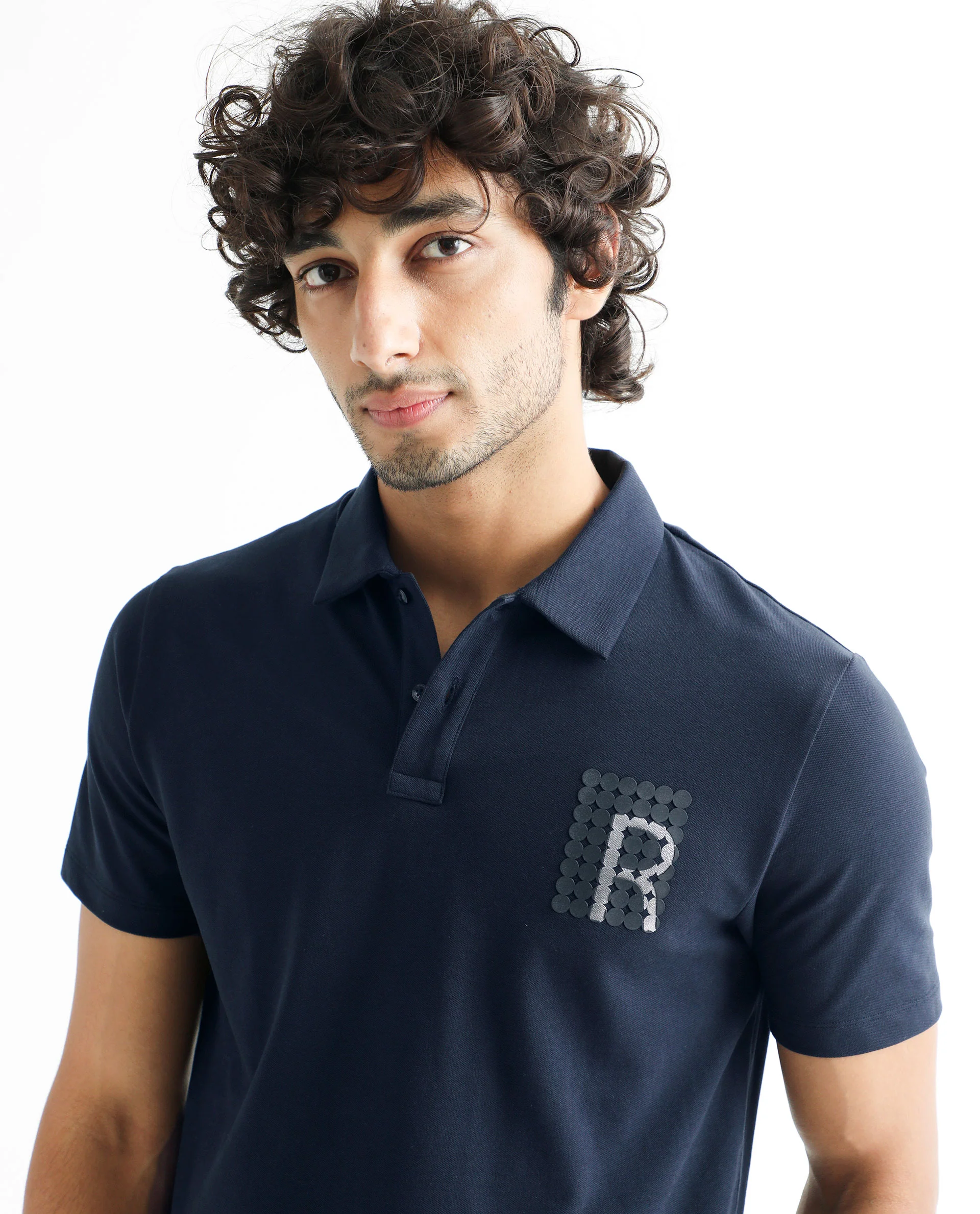 Rare Rabbit Men's Poka Navy Cotton Graphic Print Regular Fit Half Sleeve Polo - Image 2
