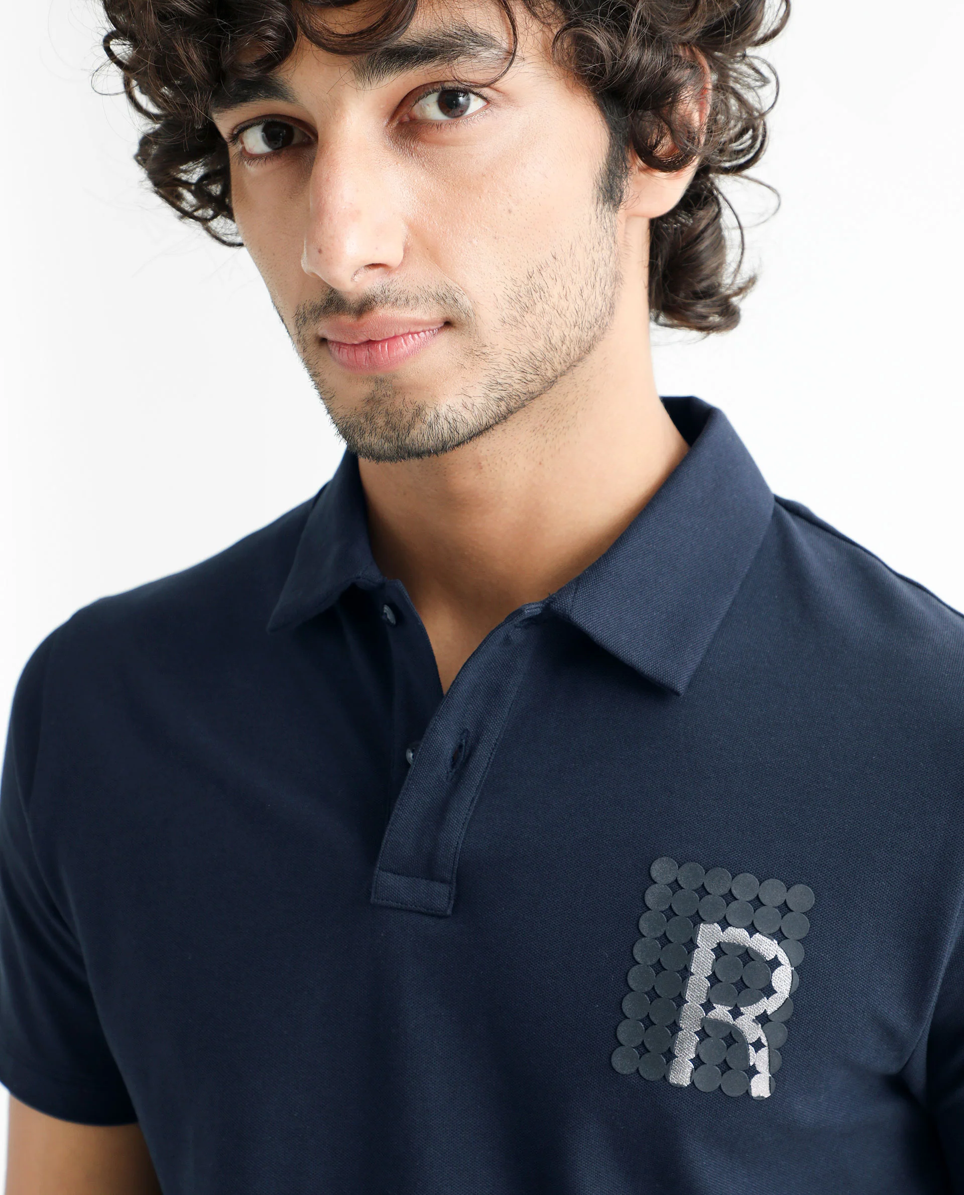 Rare Rabbit Men's Poka Navy Cotton Graphic Print Regular Fit Half Sleeve Polo - Image 3