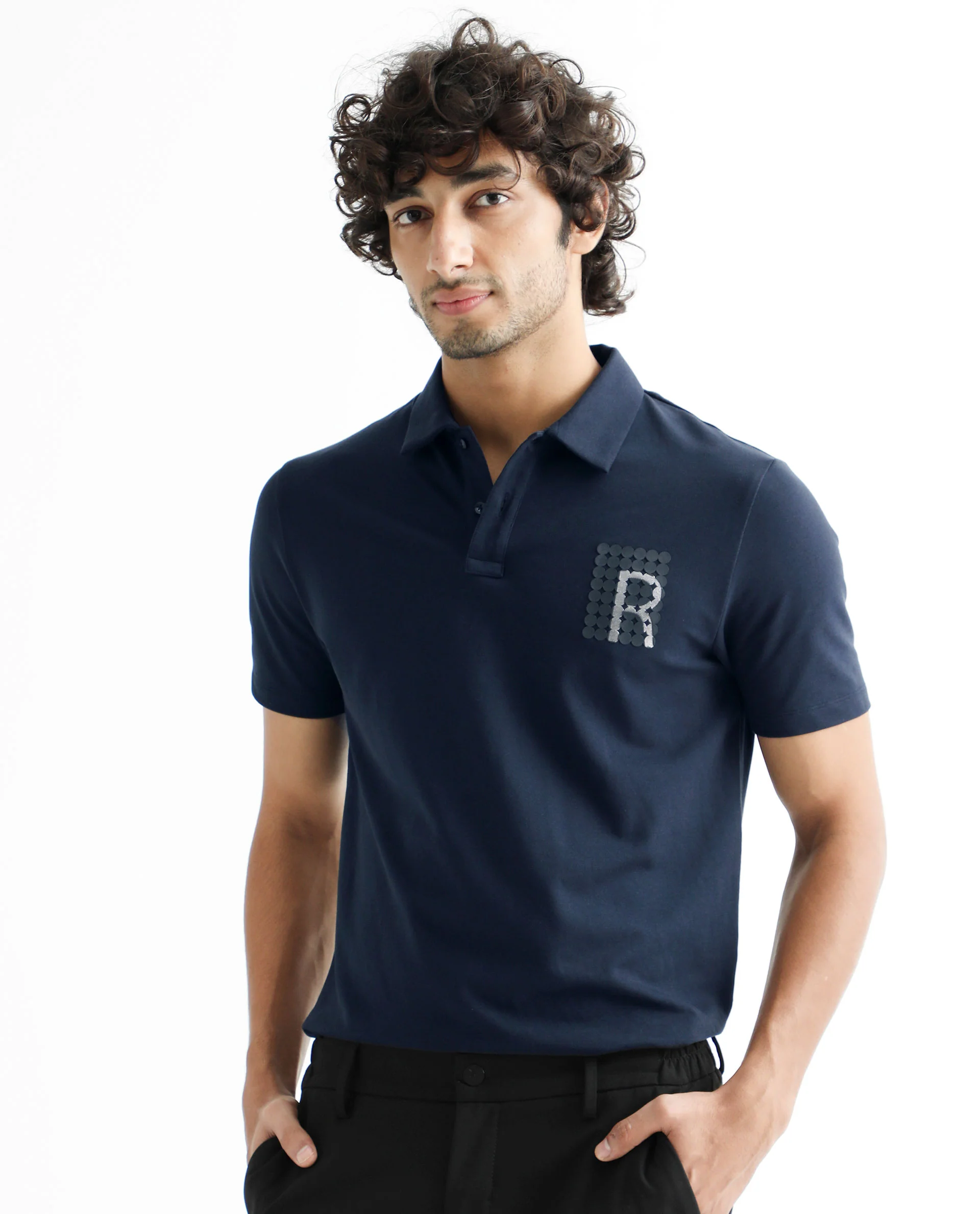 Rare Rabbit Men's Poka Navy Cotton Graphic Print Regular Fit Half Sleeve Polo - Image 5