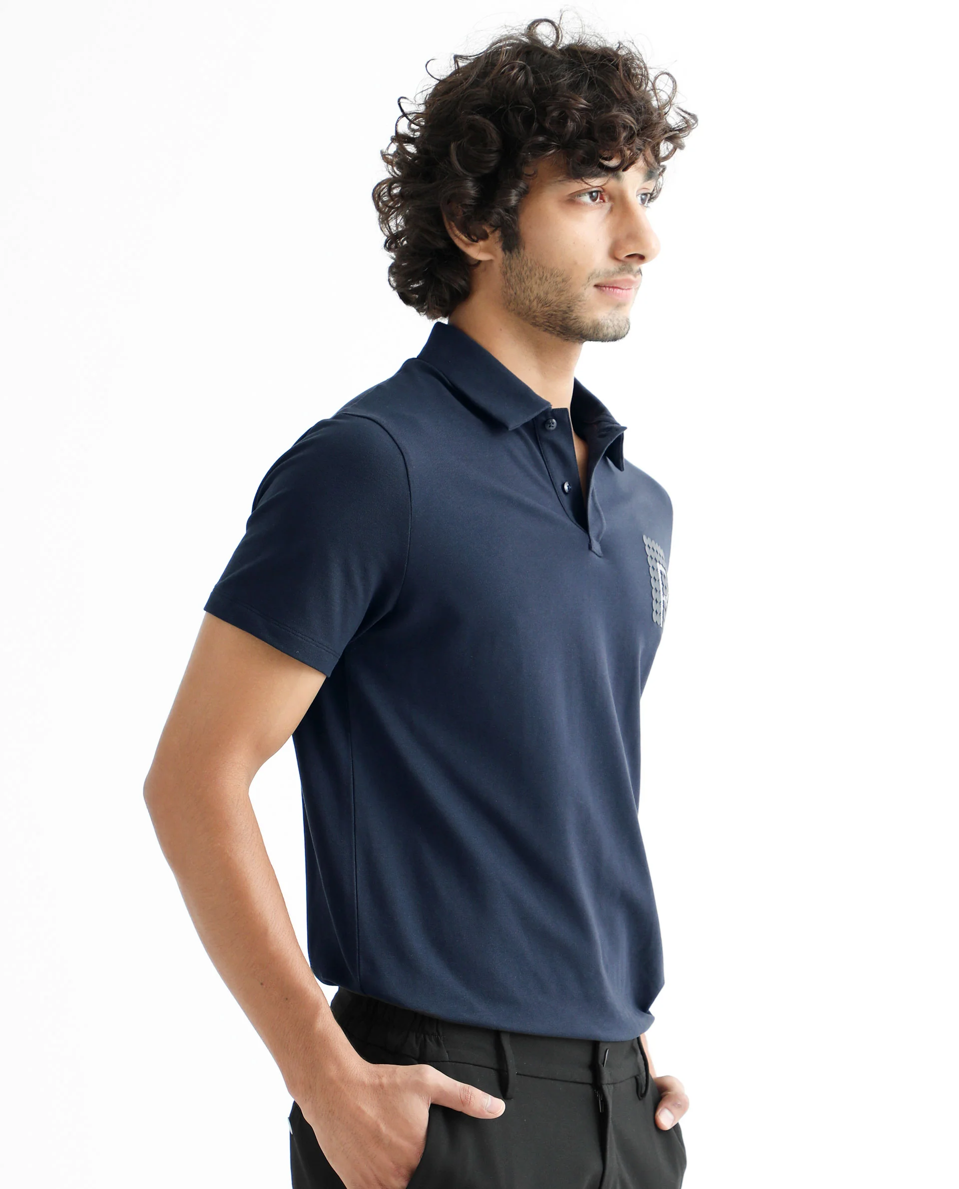 Rare Rabbit Men's Poka Navy Cotton Graphic Print Regular Fit Half Sleeve Polo - Image 7