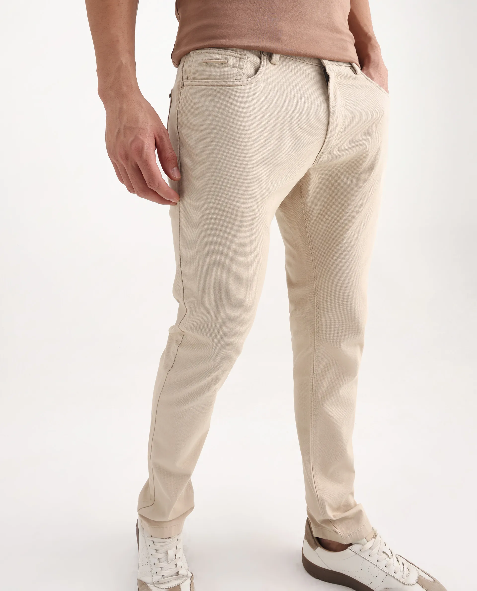 Rare Rabbit Men's Poke-2 Beige Cotton Plain Regular Fit Trouser - Image 2