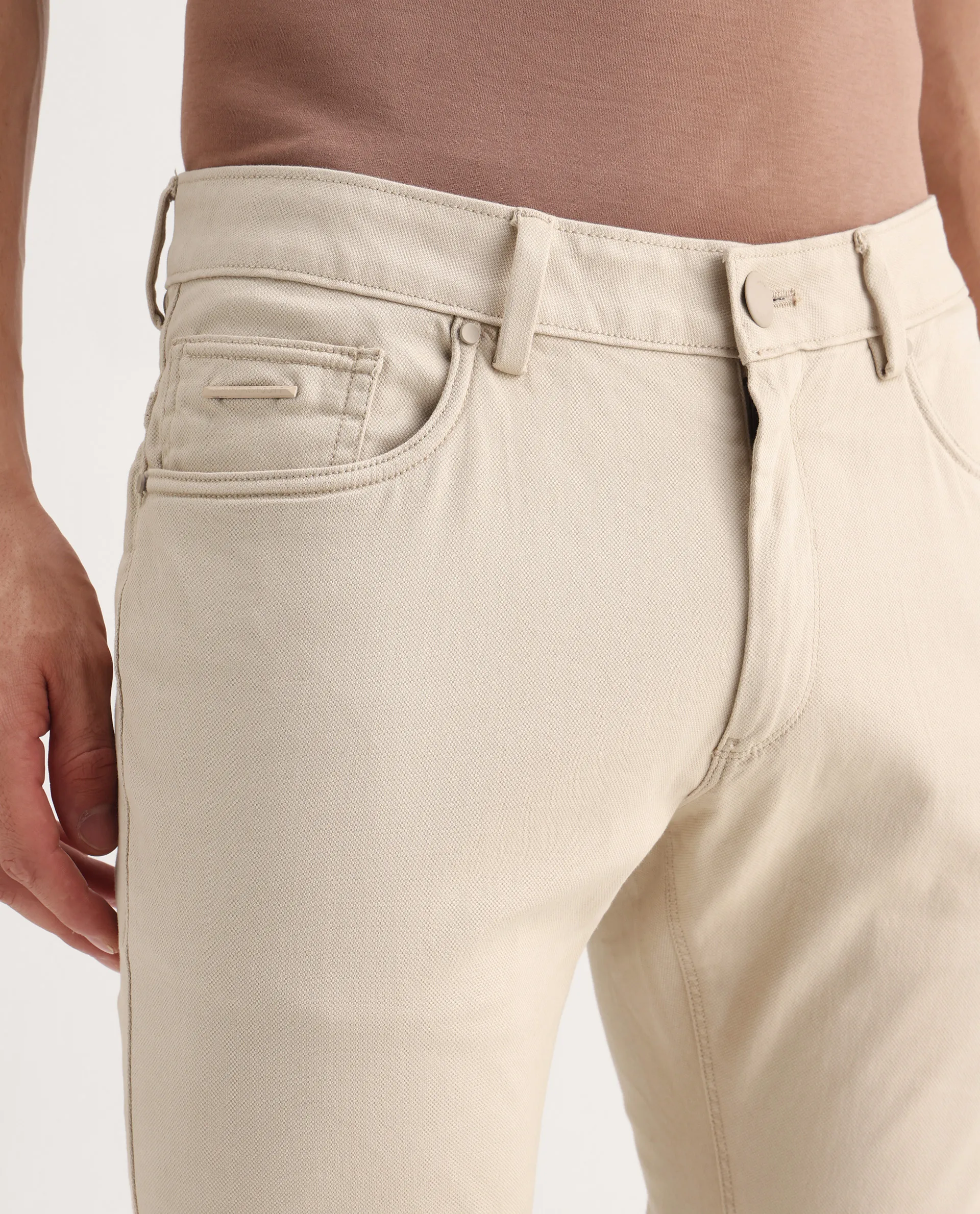 Rare Rabbit Men's Poke-2 Beige Cotton Plain Regular Fit Trouser - Image 3