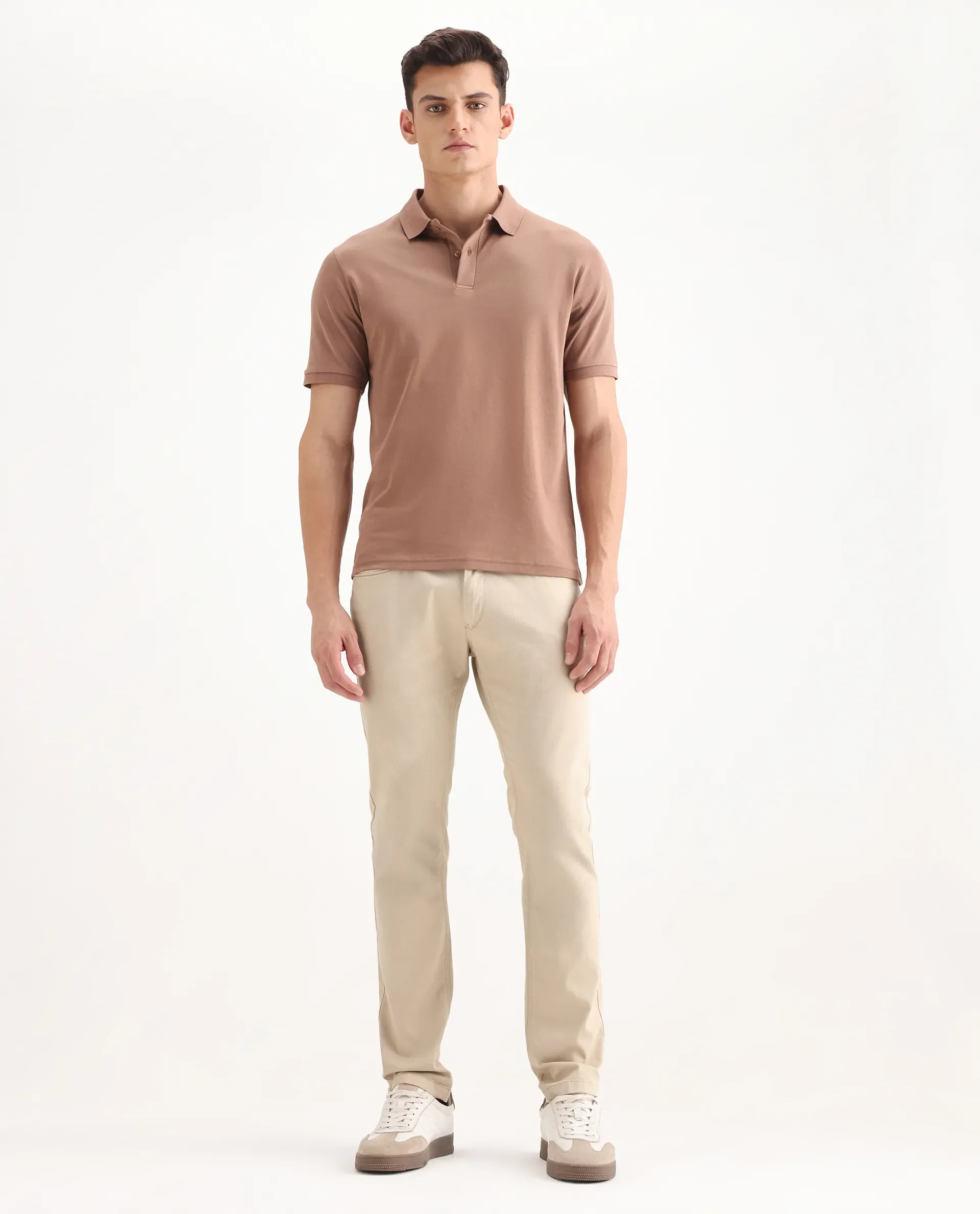 Rare Rabbit Men's Poke-2 Beige Cotton Plain Regular Fit Trouser - Image 4