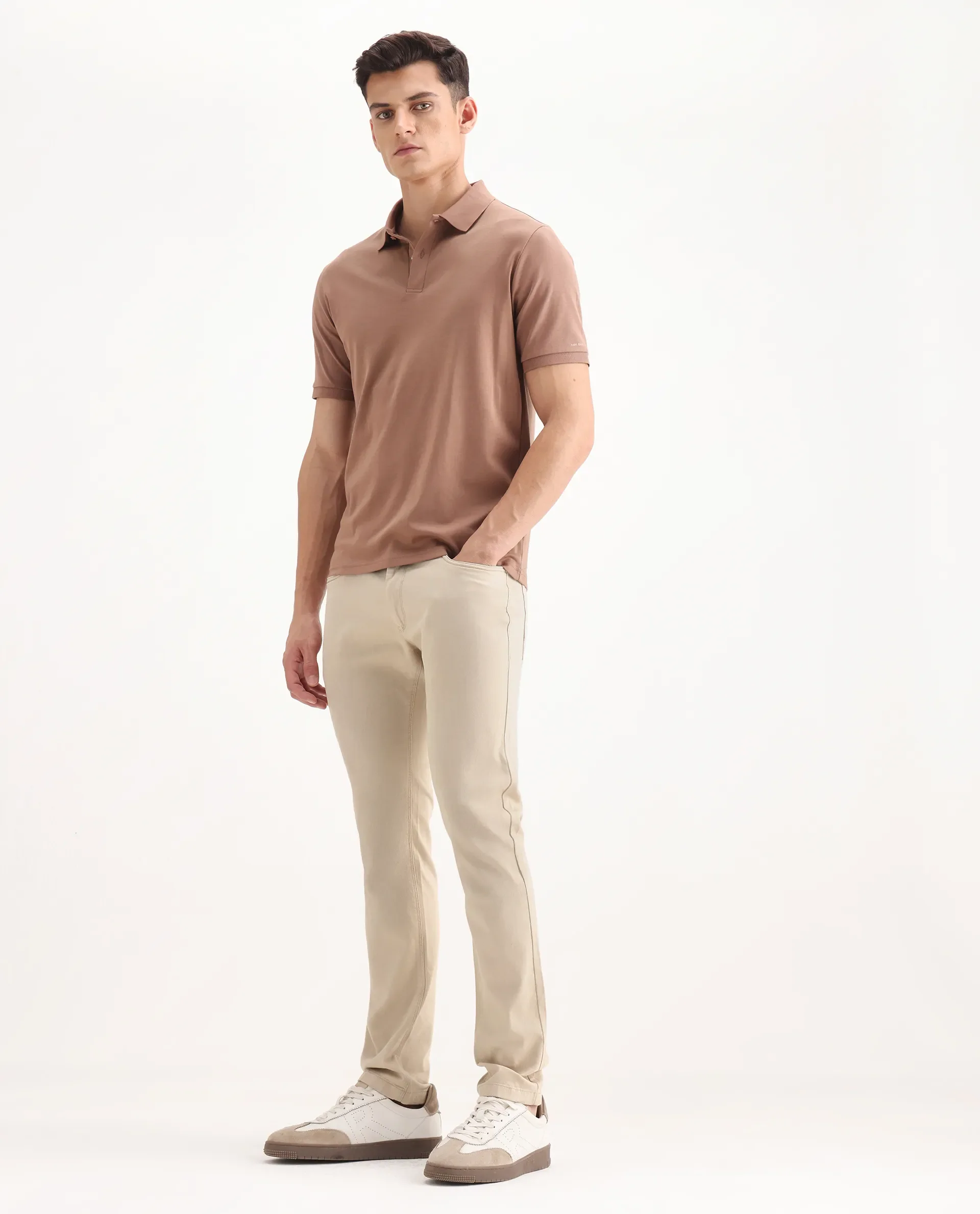Rare Rabbit Men's Poke-2 Beige Cotton Plain Regular Fit Trouser - Image 5