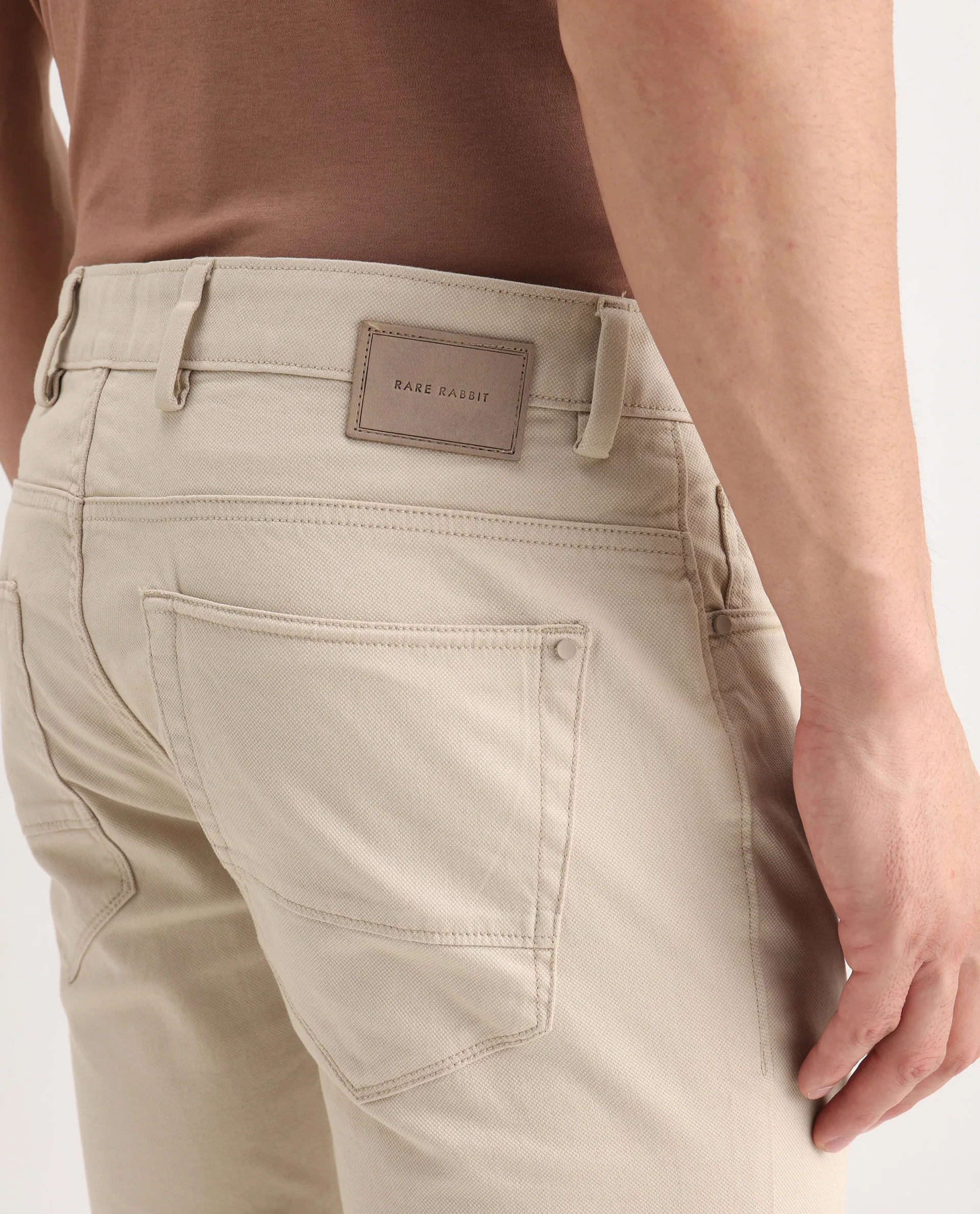 Rare Rabbit Men's Poke-2 Beige Cotton Plain Regular Fit Trouser - Image 7