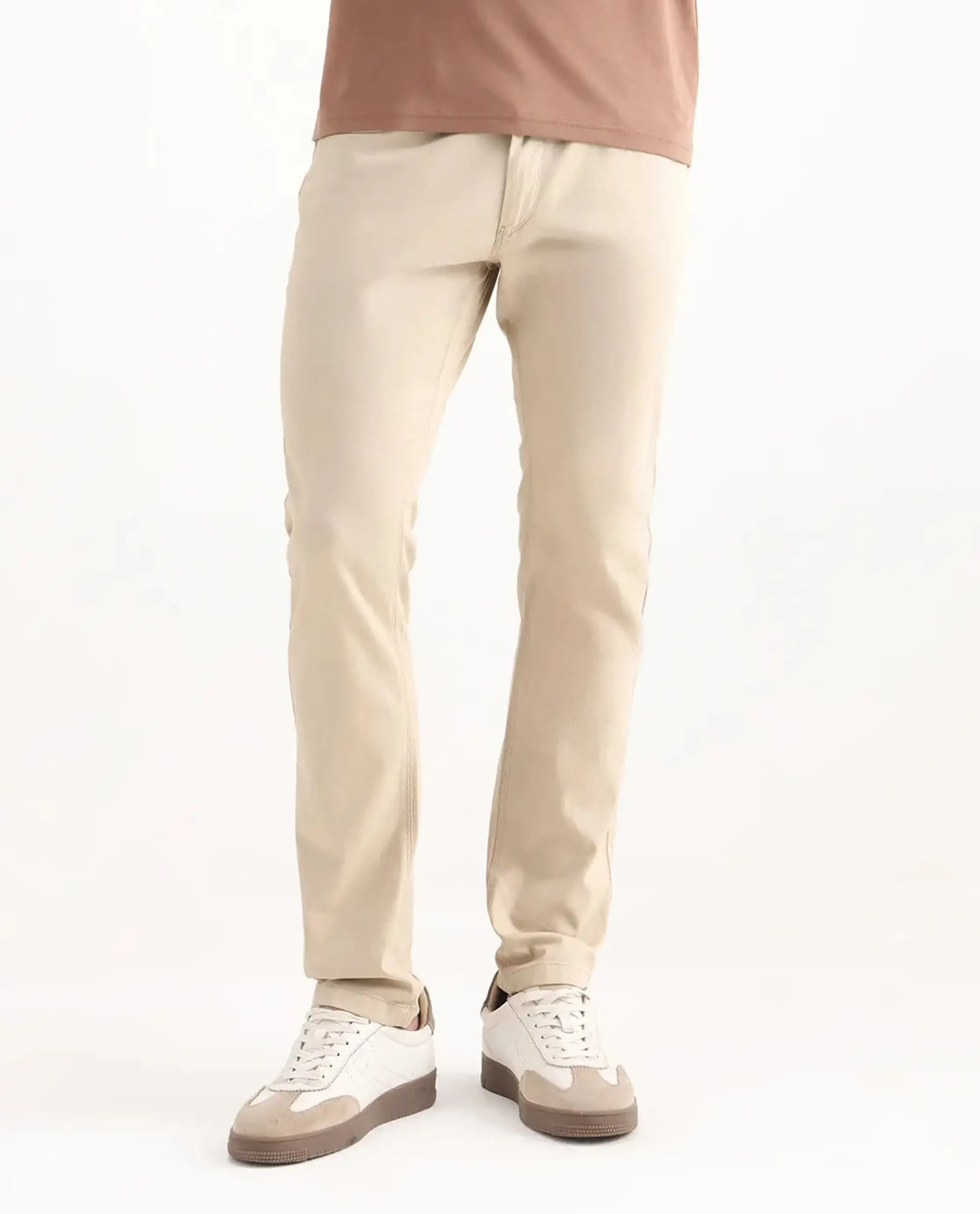 Rare Rabbit Men's Poke-2 Beige Cotton Plain Regular Fit Trouser - Image 9