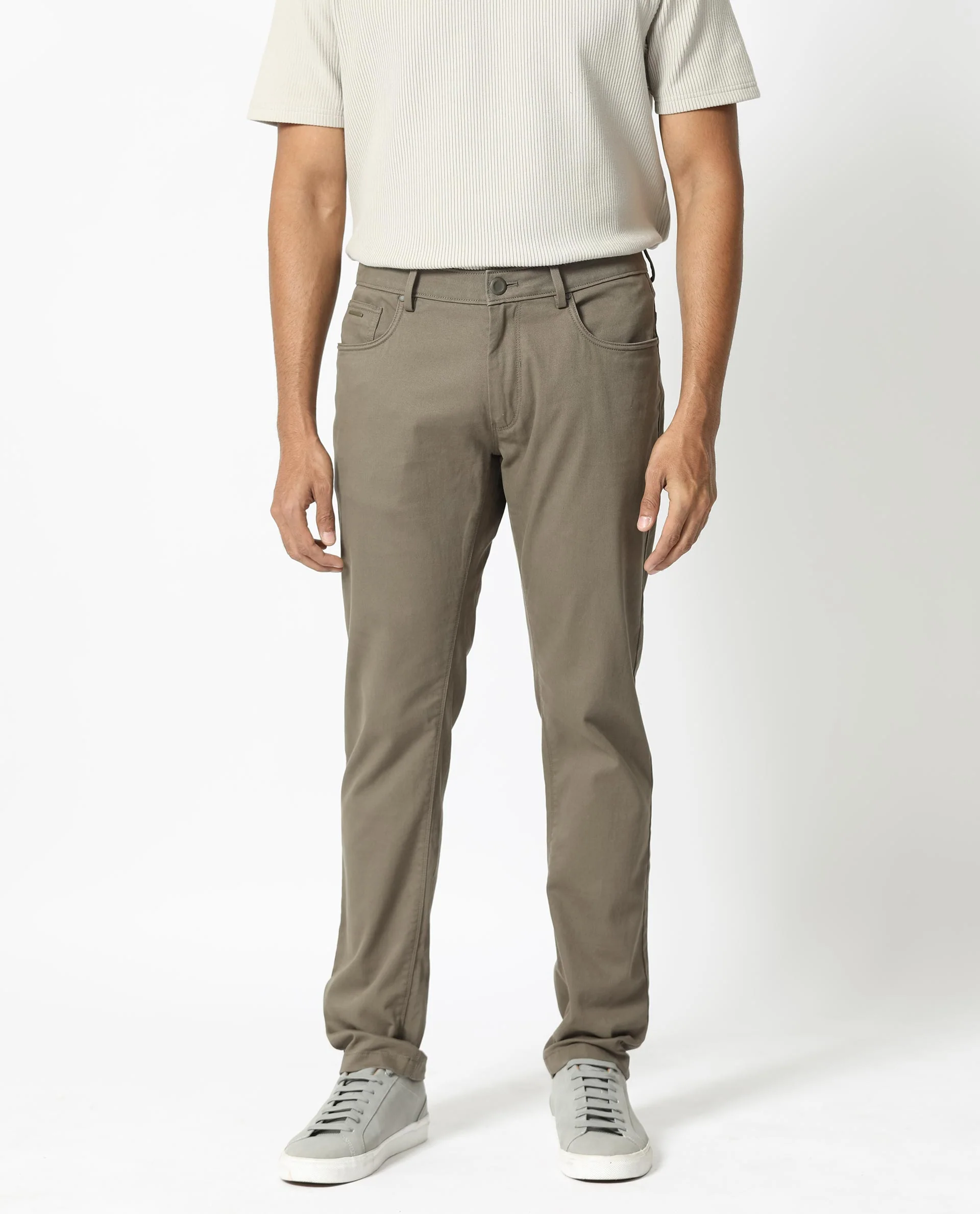Rare Rabbit Men's Poke-2 Light Olive Cotton Plain Regular Fit Trouser