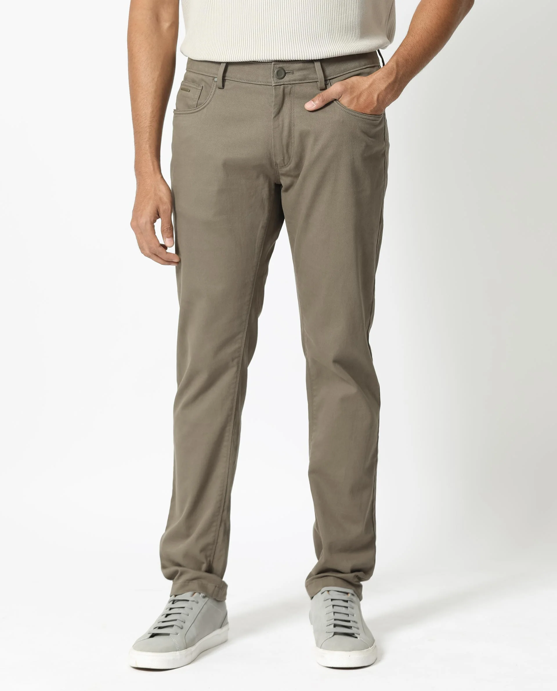 Rare Rabbit Men's Poke-2 Light Olive Cotton Plain Regular Fit Trouser - Image 12