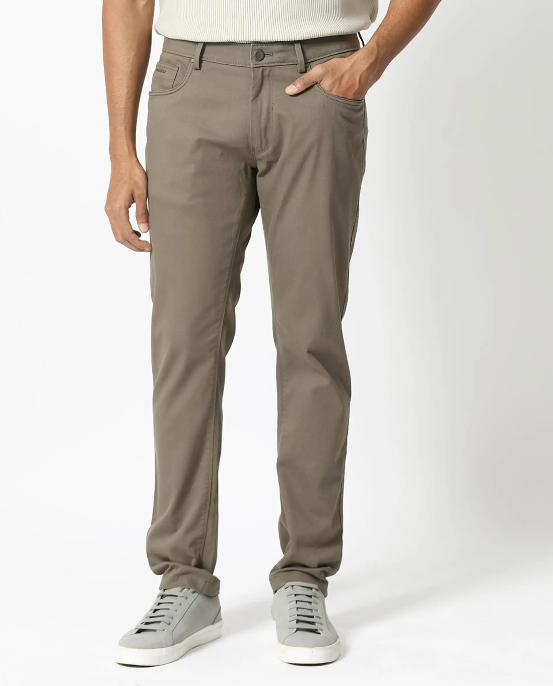 Rare Rabbit Men's Poke-2 Light Olive Cotton Plain Regular Fit Trouser - Image 13