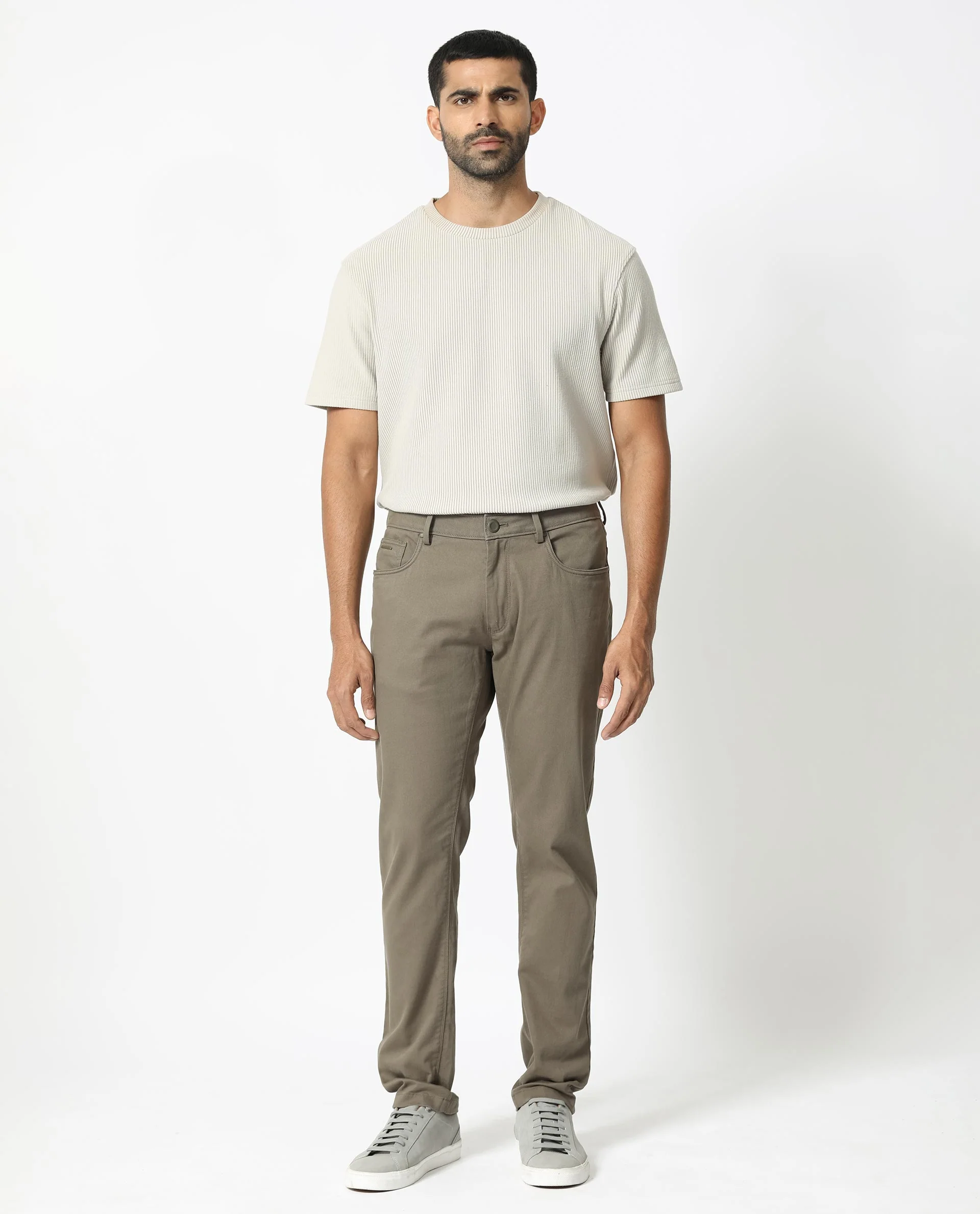 Rare Rabbit Men's Poke-2 Light Olive Cotton Plain Regular Fit Trouser - Image 2