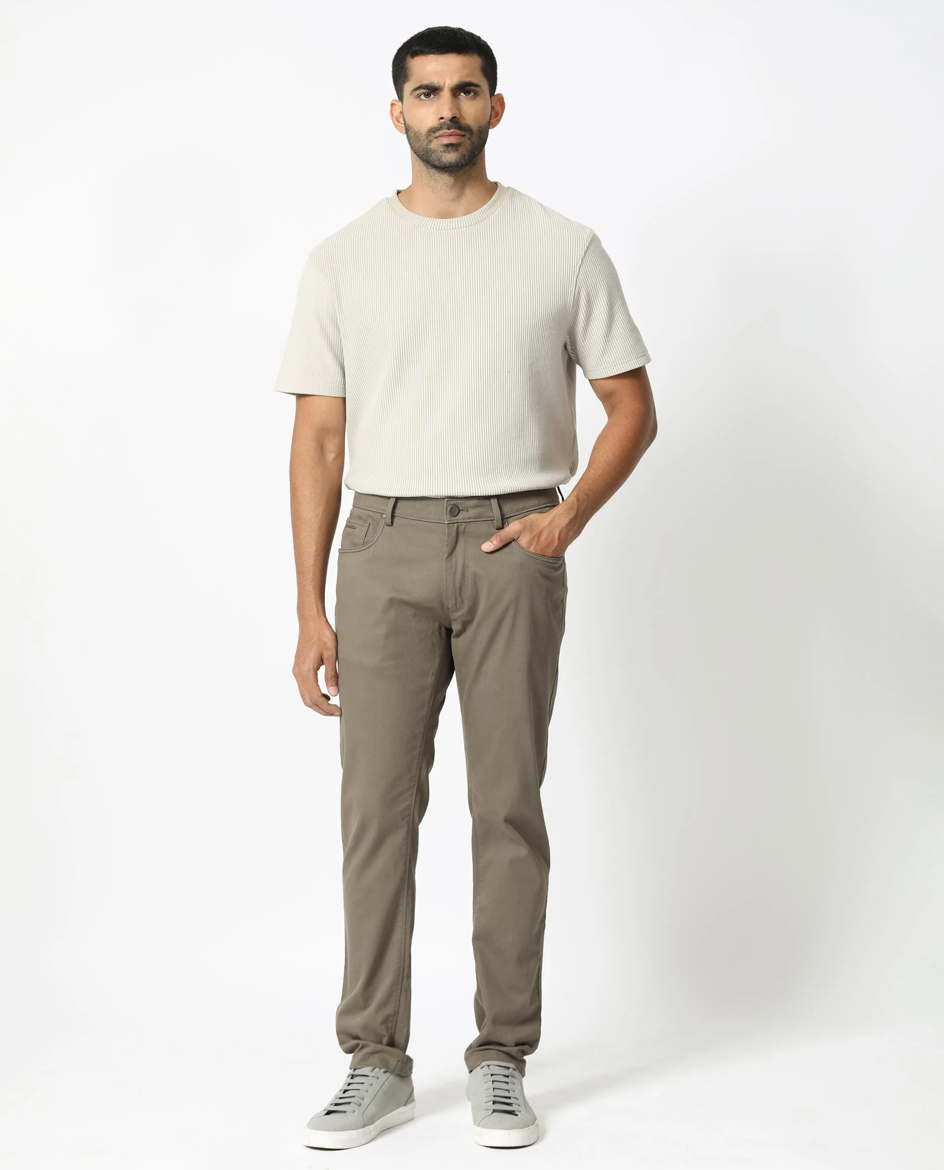 Rare Rabbit Men's Poke-2 Light Olive Cotton Plain Regular Fit Trouser - Image 3