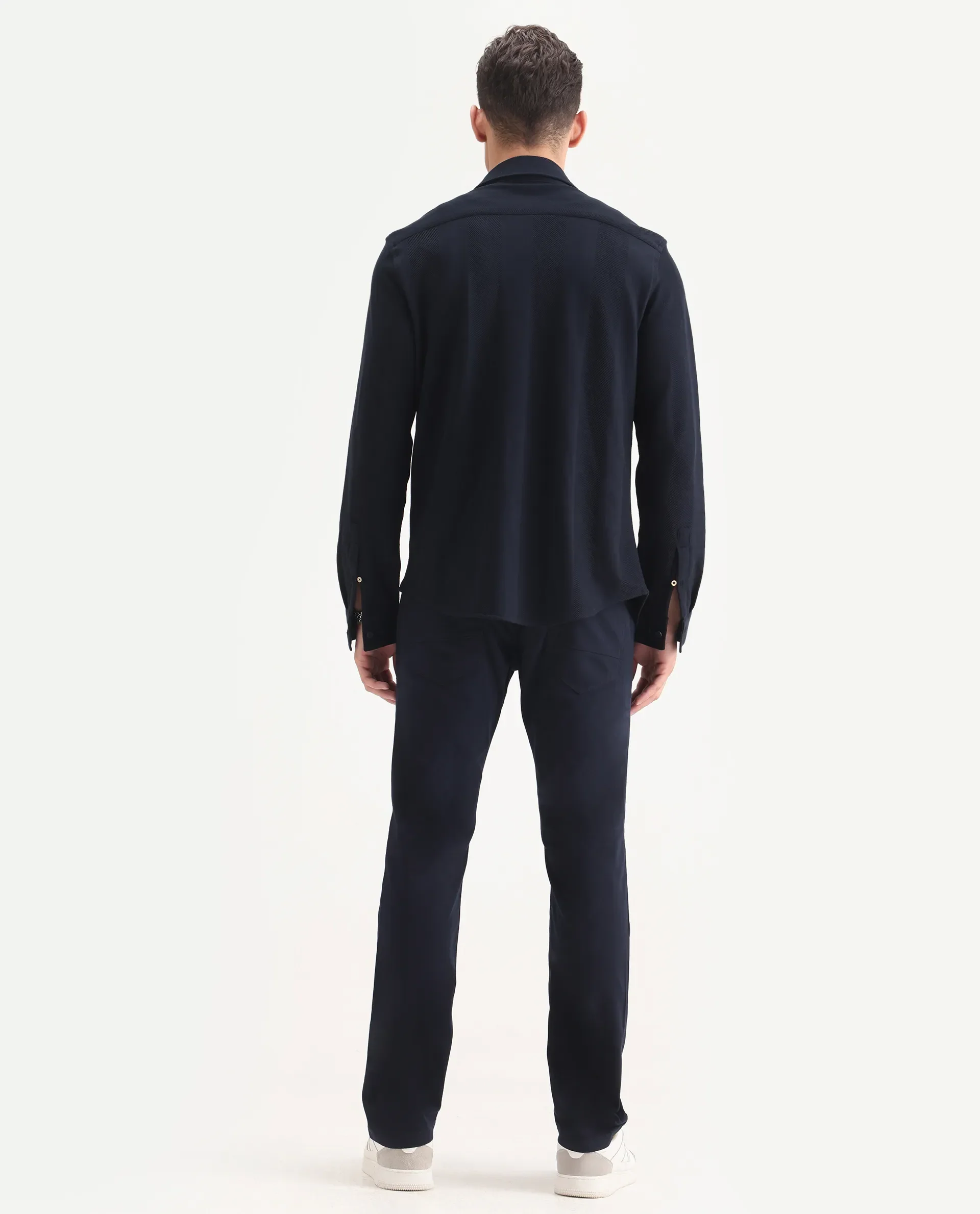 Rare Rabbit Men's Poke-2 Navy Cotton Plain Regular Fit Trouser - Image 8