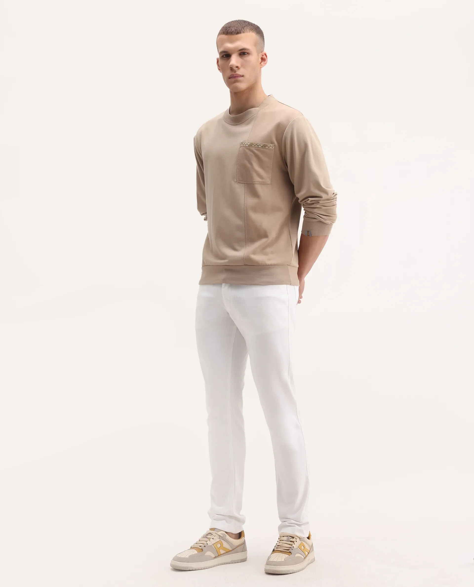 Rare Rabbit Men's Poke-2 White Cotton Plain Regular Fit Trouser - Image 5