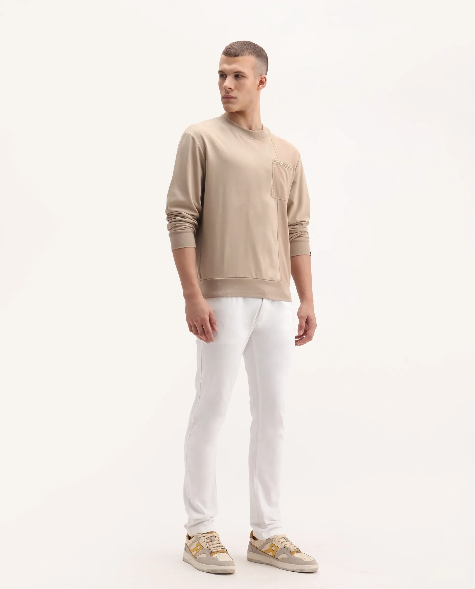 Rare Rabbit Men's Poke-2 White Cotton Plain Regular Fit Trouser - Image 6