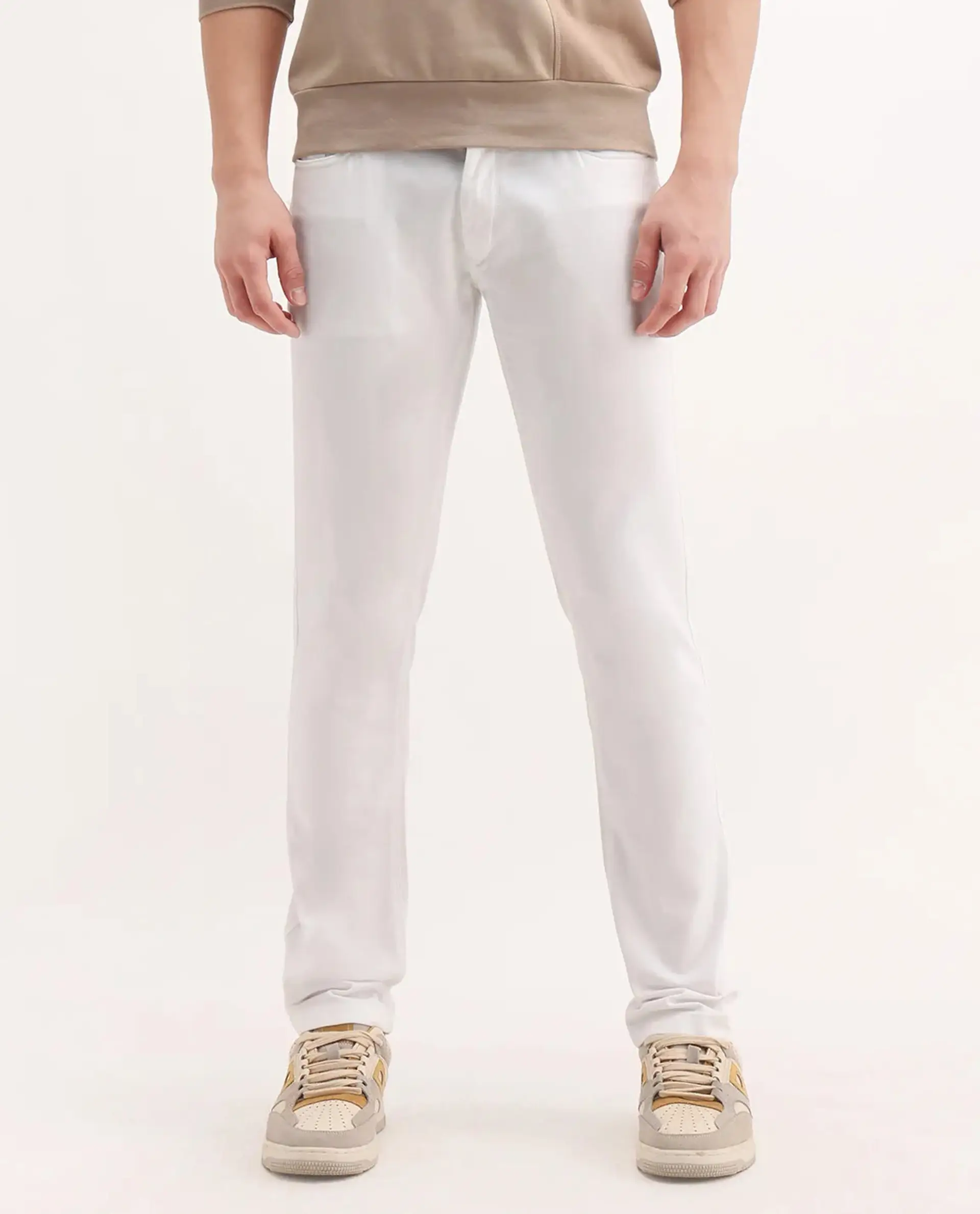 Rare Rabbit Men's Poke-2 White Cotton Plain Regular Fit Trouser - Image 9
