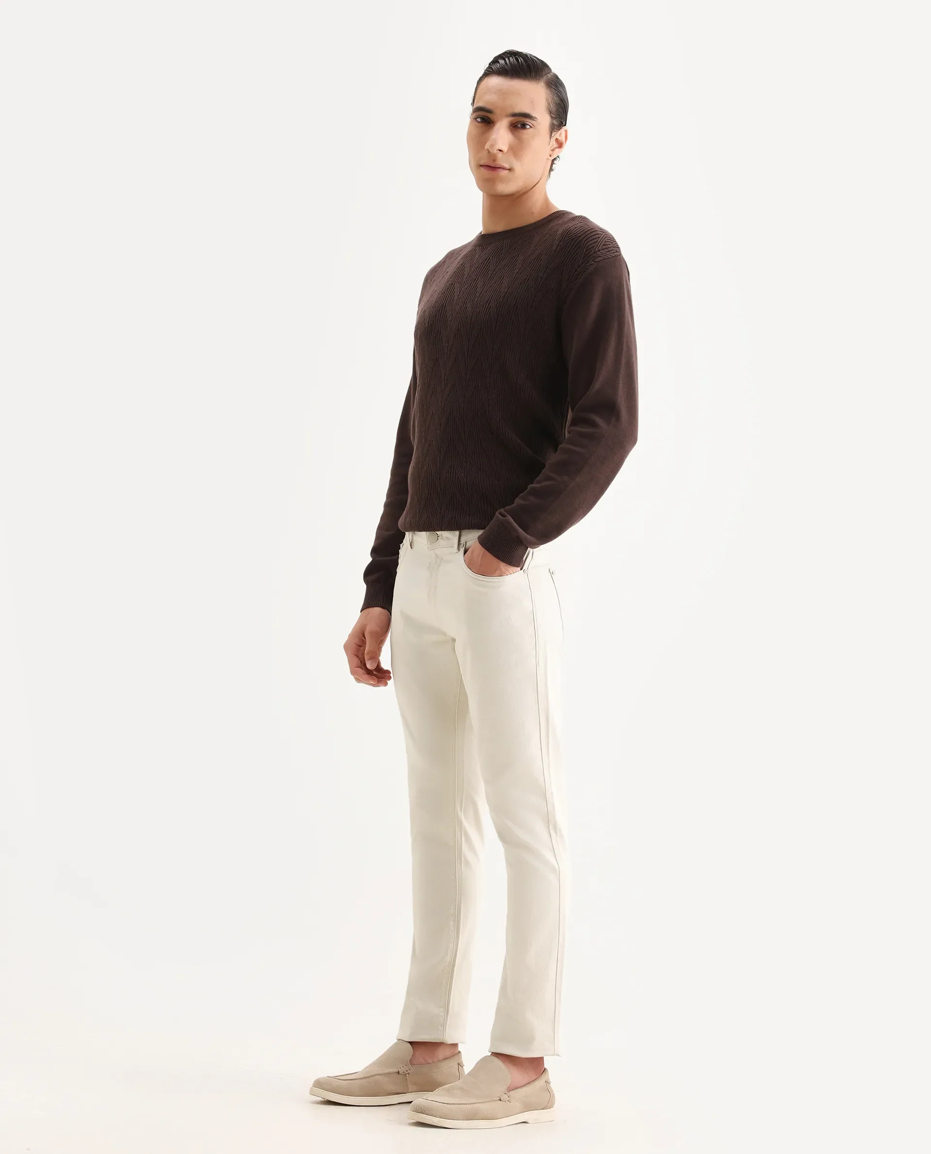 Rare Rabbit Men's Poke Beige Cotton Plain Regular Fit Trouser - Image 4