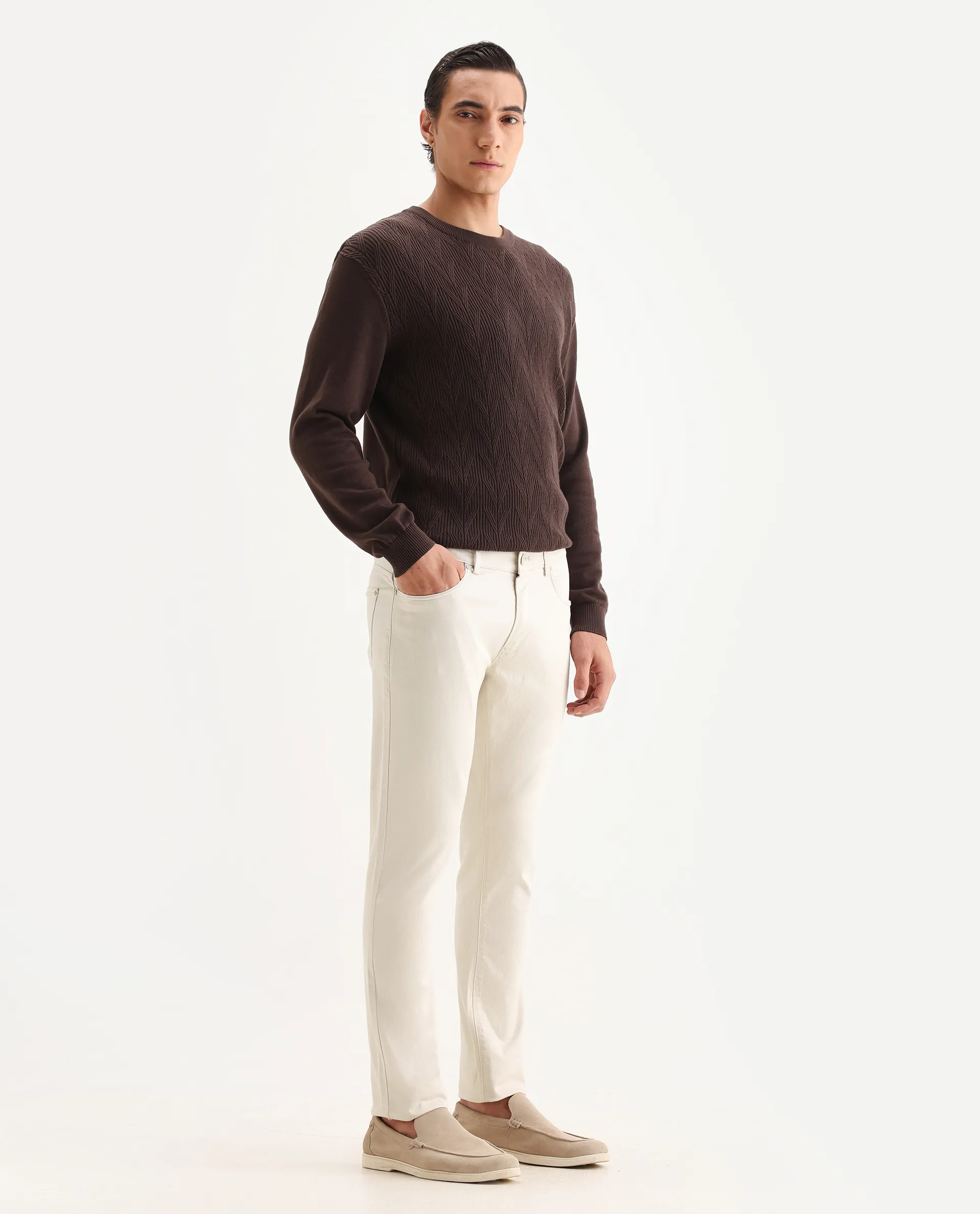 Rare Rabbit Men's Poke Beige Cotton Plain Regular Fit Trouser - Image 5