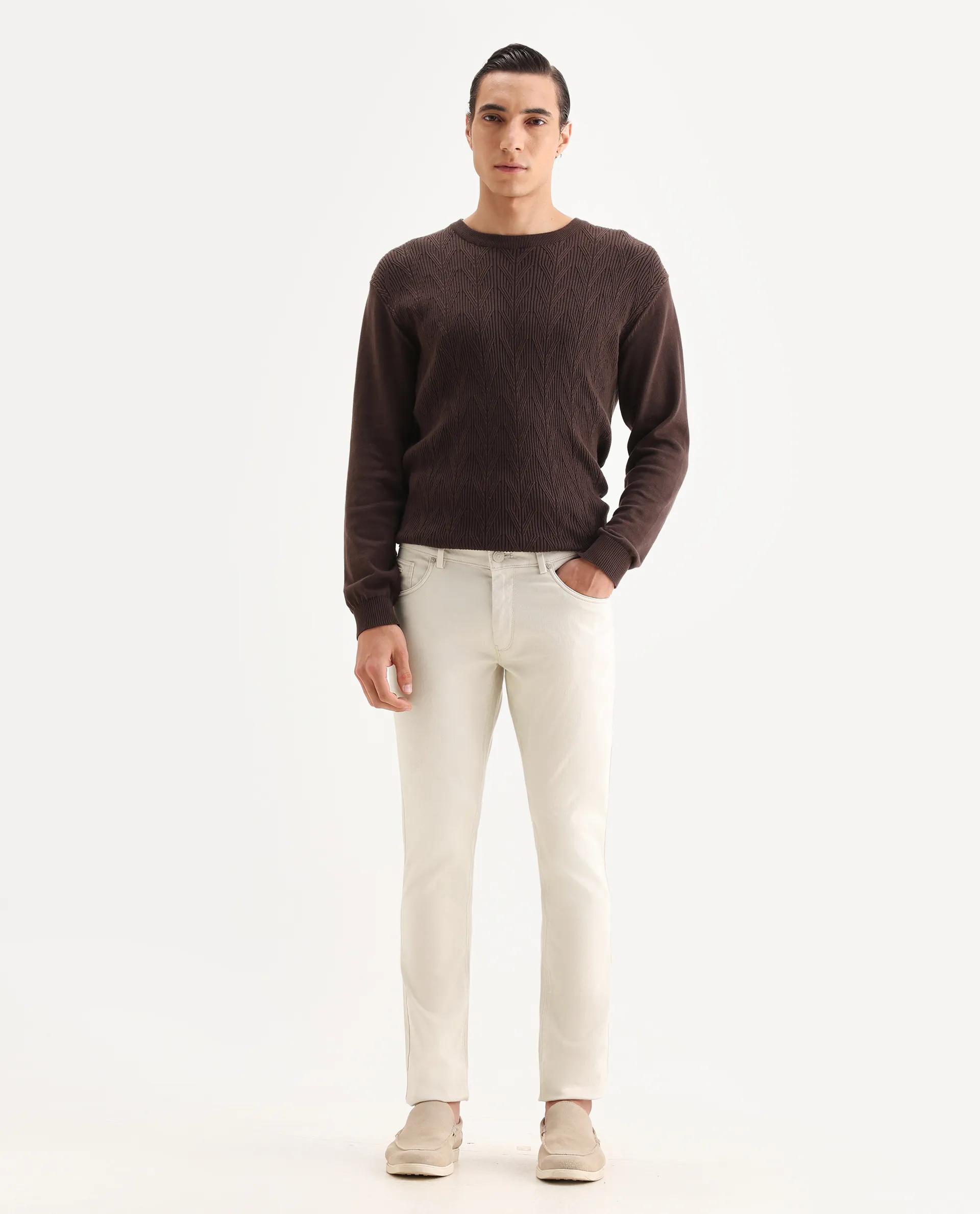 Rare Rabbit Men's Poke Beige Cotton Plain Regular Fit Trouser - Image 6