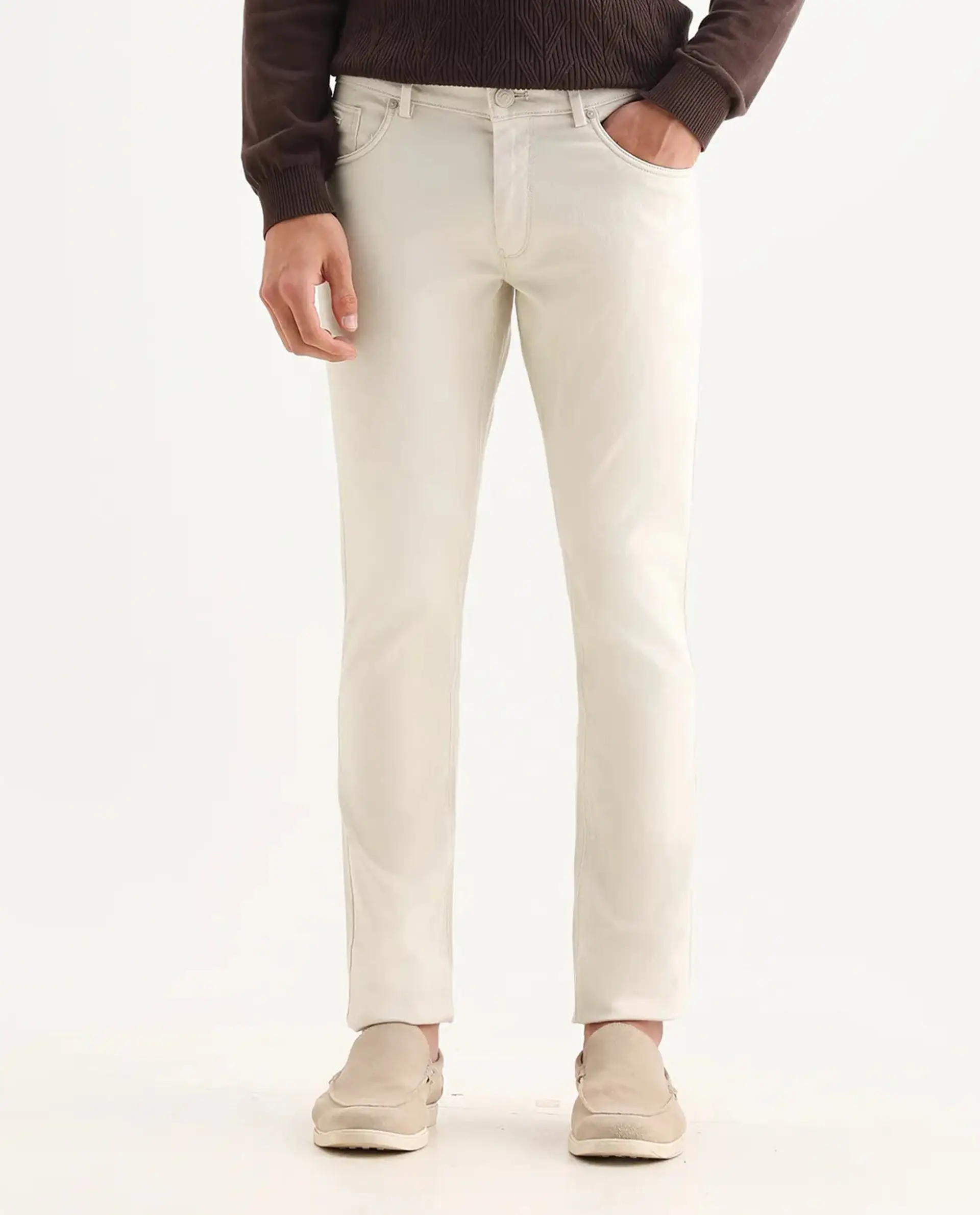 Rare Rabbit Men's Poke Beige Cotton Plain Regular Fit Trouser - Image 8