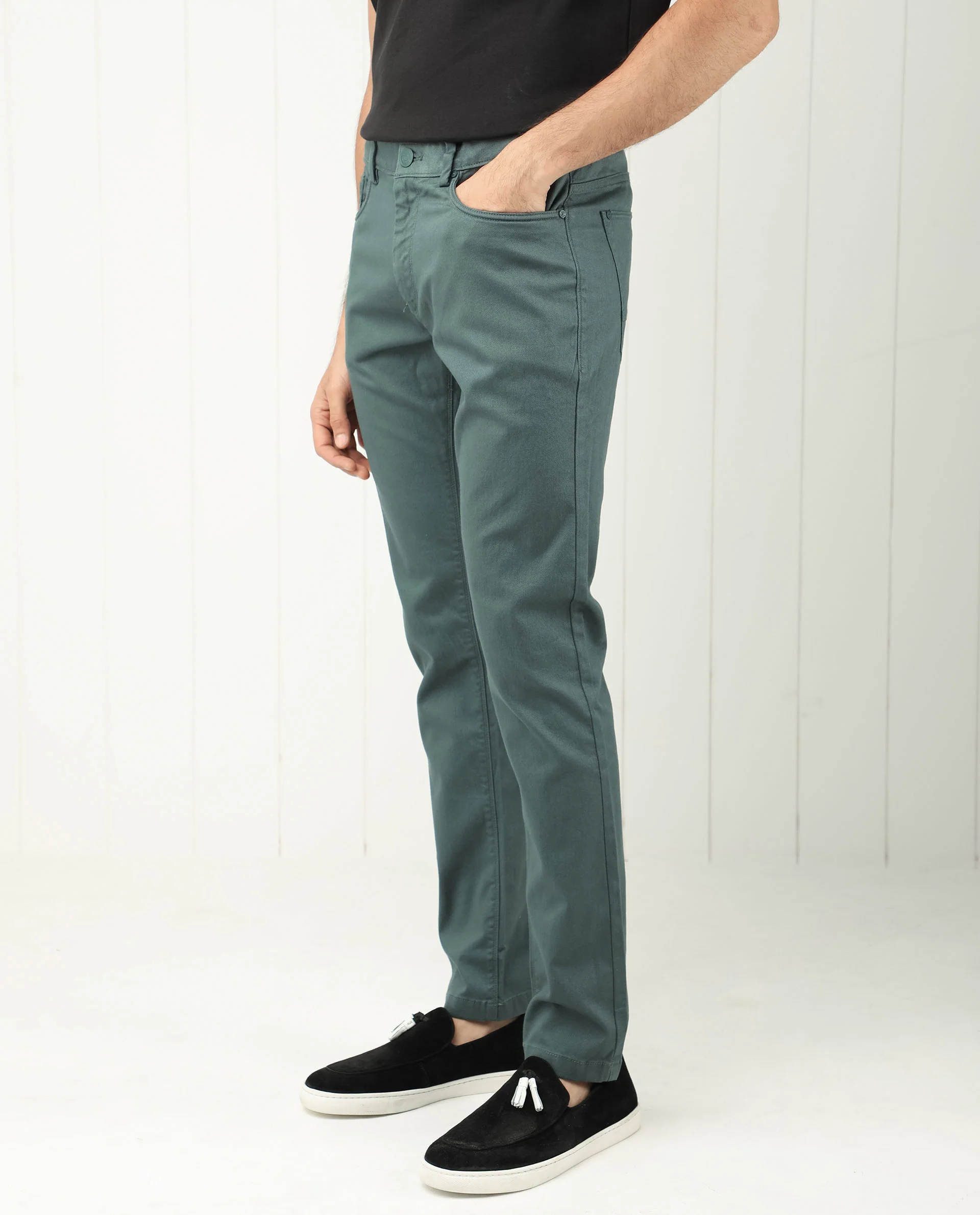Rare Rabbit Men's Poke Dusky Green Cotton Plain Regular Fit Trouser - Image 5