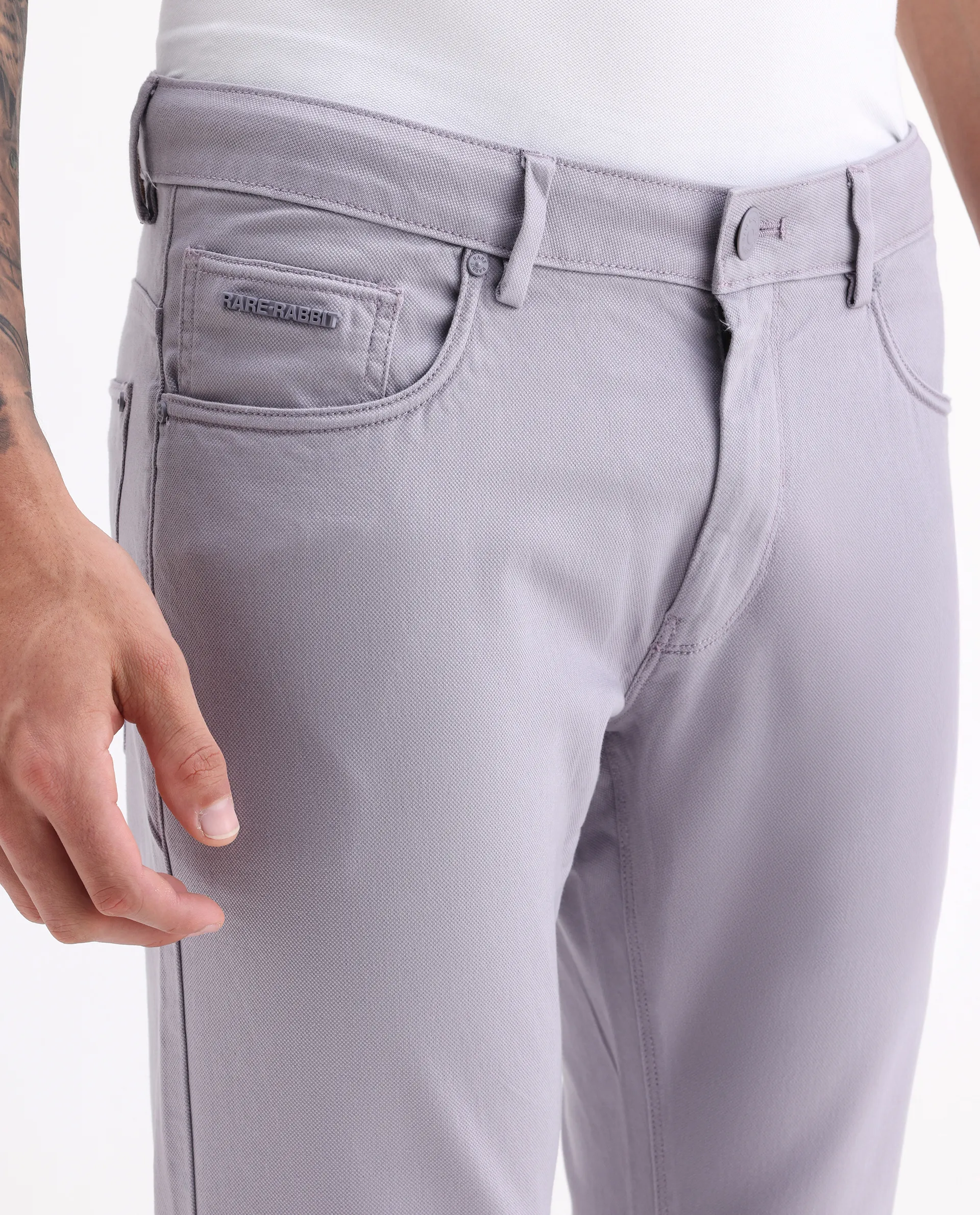 Rare Rabbit Men's Poke Light Purple Cotton Plain Regular Fit Trouser - Image 3