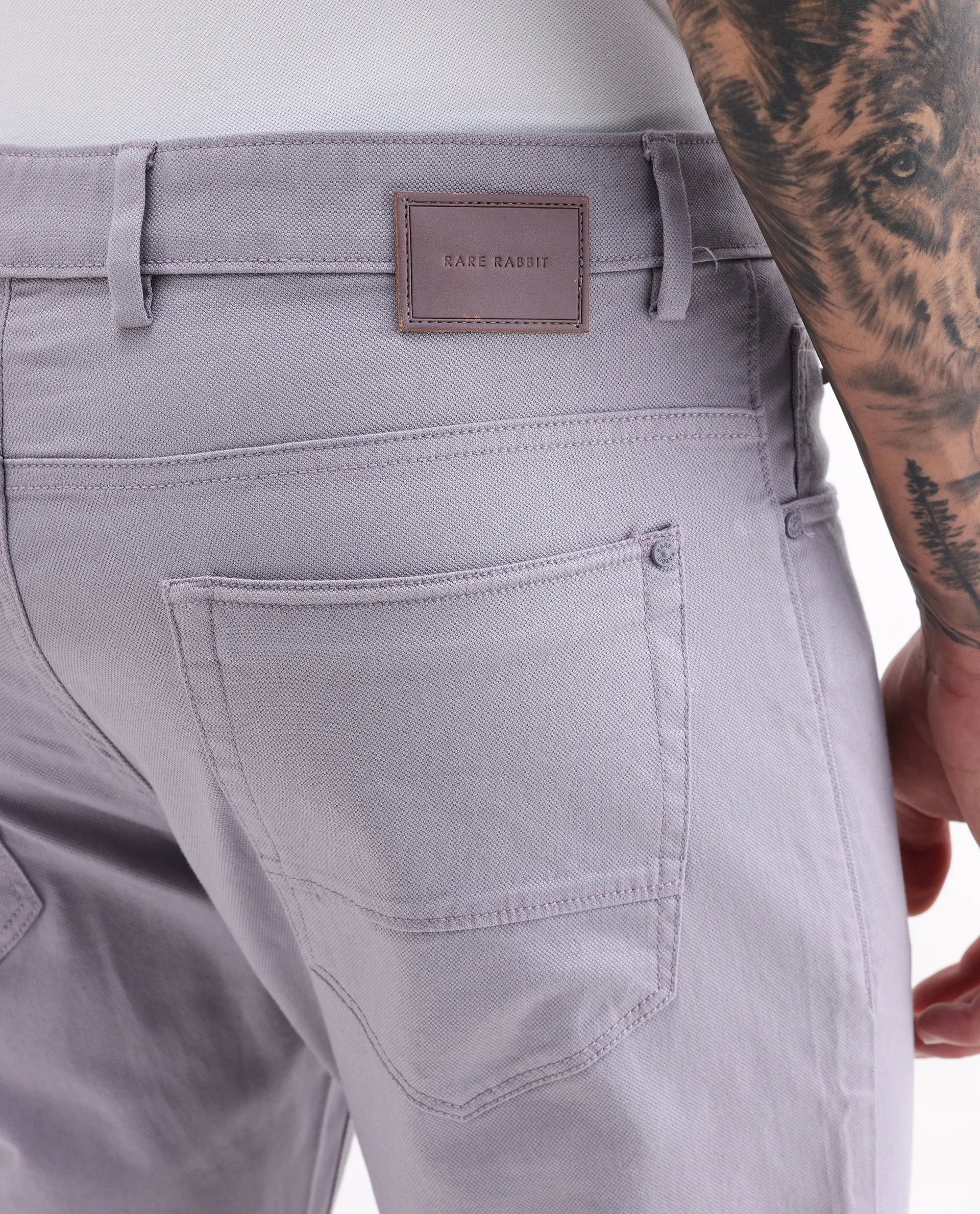 Rare Rabbit Men's Poke Light Purple Cotton Plain Regular Fit Trouser - Image 4
