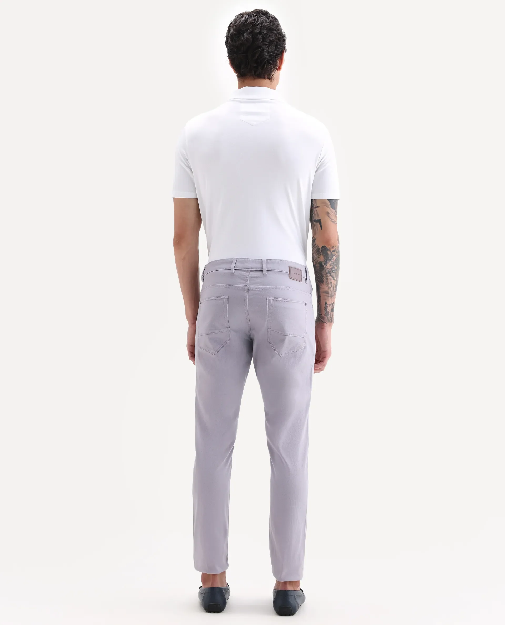 Rare Rabbit Men's Poke Light Purple Cotton Plain Regular Fit Trouser - Image 5