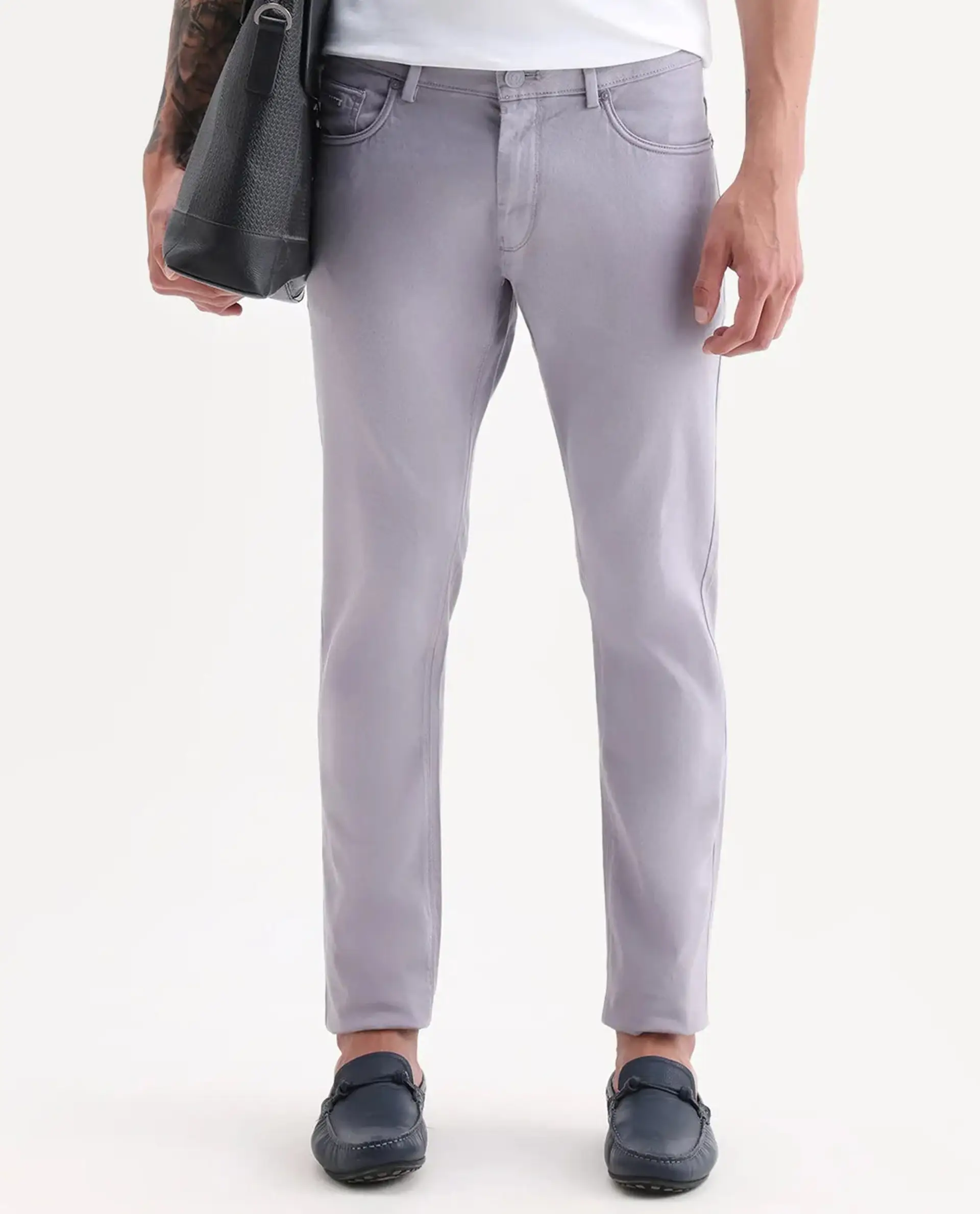 Rare Rabbit Men's Poke Light Purple Cotton Plain Regular Fit Trouser - Image 6