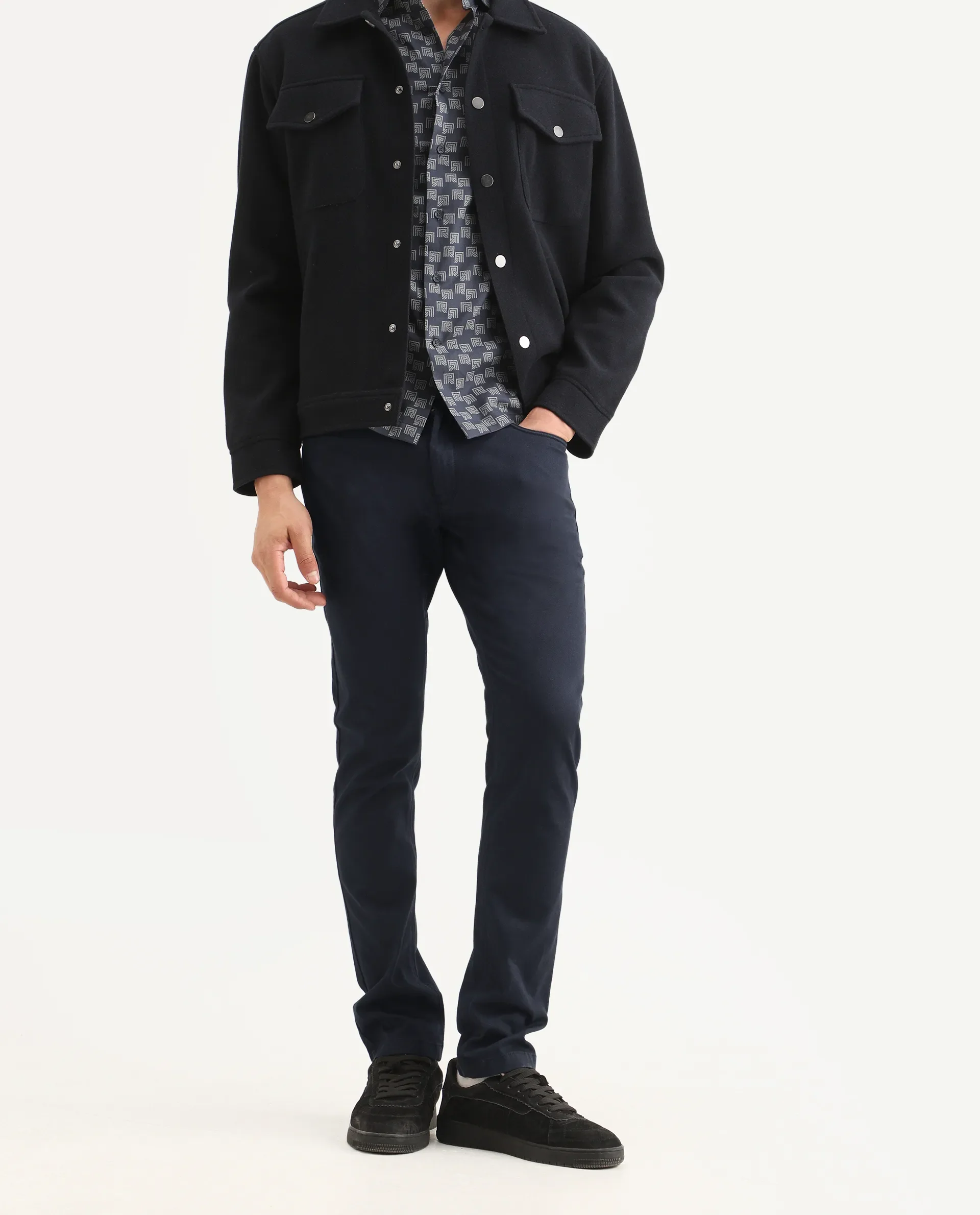 Rare Rabbit Men's Poke Navy Cotton Plain Regular Fit Trouser - Image 3