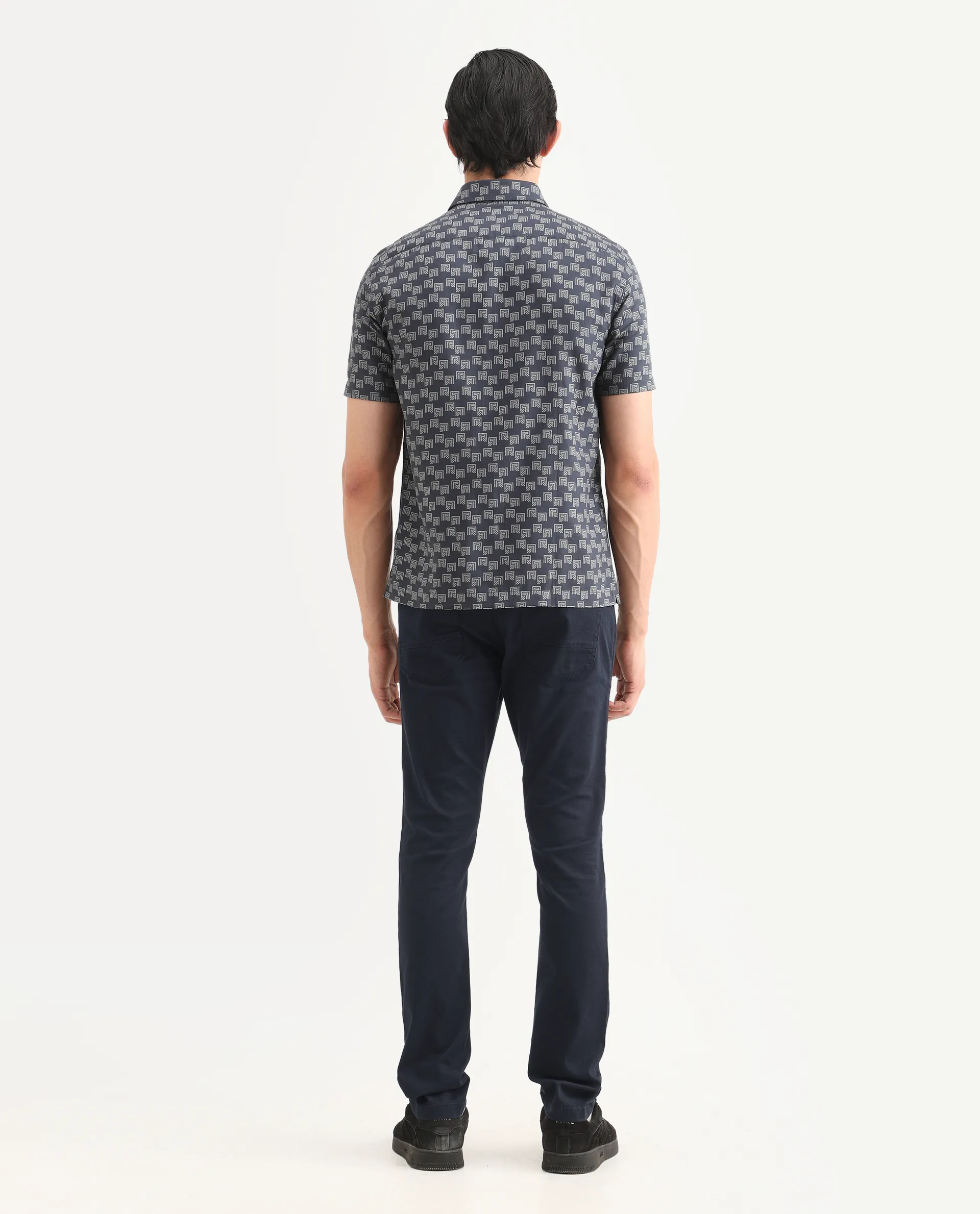 Rare Rabbit Men's Poke Navy Cotton Plain Regular Fit Trouser - Image 8