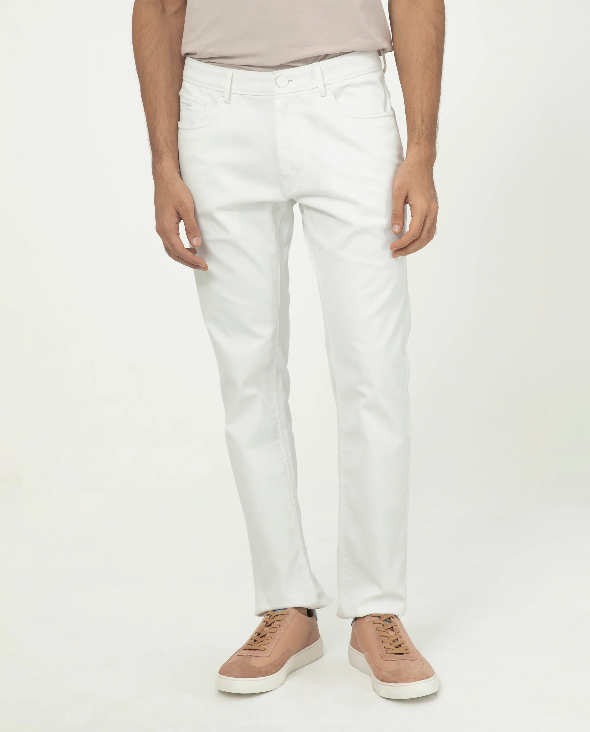 Rare Rabbit Men's Poke White Cotton Plain Regular Fit Trouser - Image 2