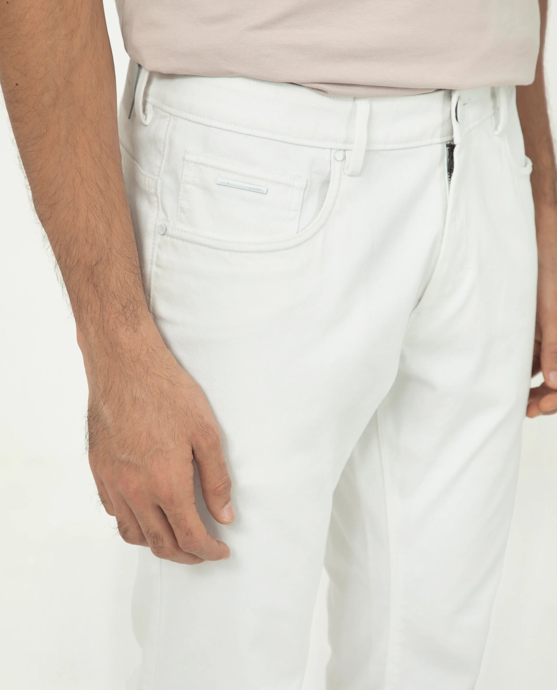 Rare Rabbit Men's Poke White Cotton Plain Regular Fit Trouser - Image 3