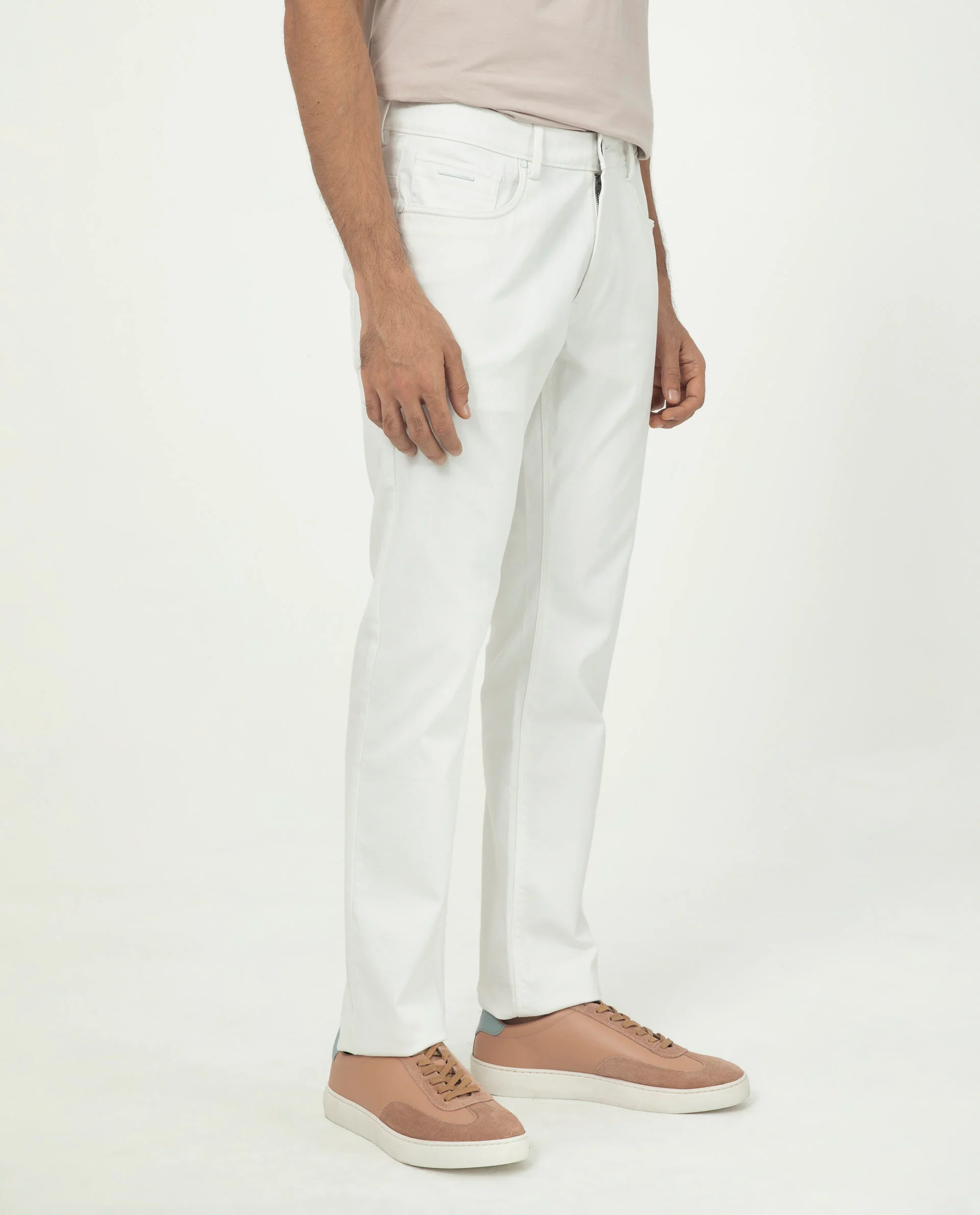 Rare Rabbit Men's Poke White Cotton Plain Regular Fit Trouser - Image 4