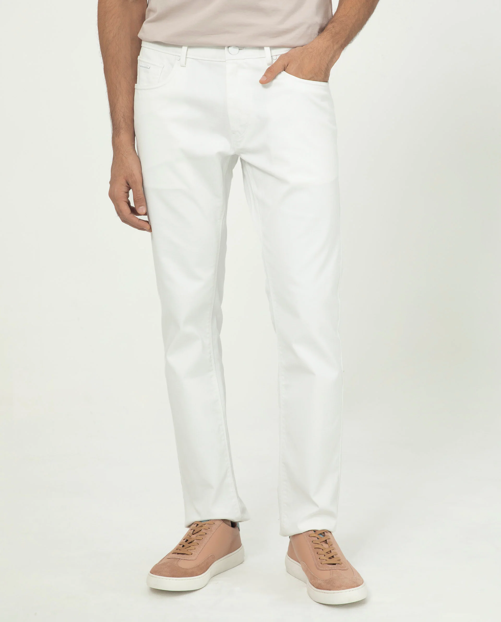 Rare Rabbit Men's Poke White Cotton Plain Regular Fit Trouser - Image 5