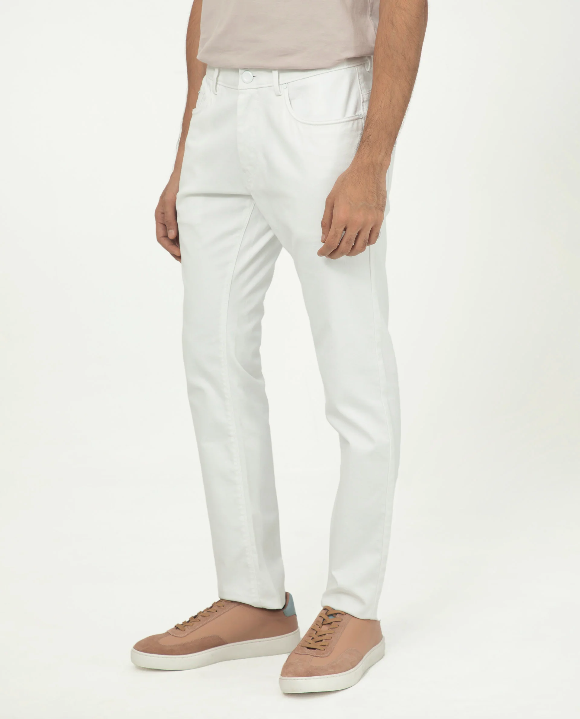 Rare Rabbit Men's Poke White Cotton Plain Regular Fit Trouser - Image 6