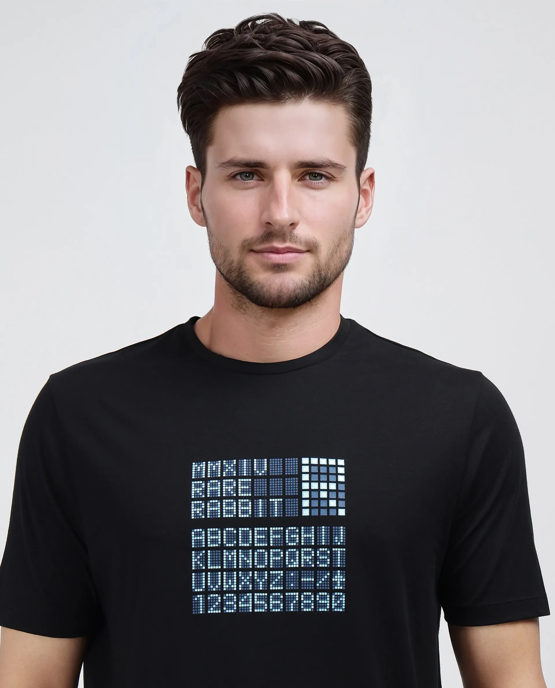 Rare Rabbit Men's Pol Black Cotton Blend Graphic Print Regular Fit Half Sleeve Crew Neck T-Shirt - Image 6