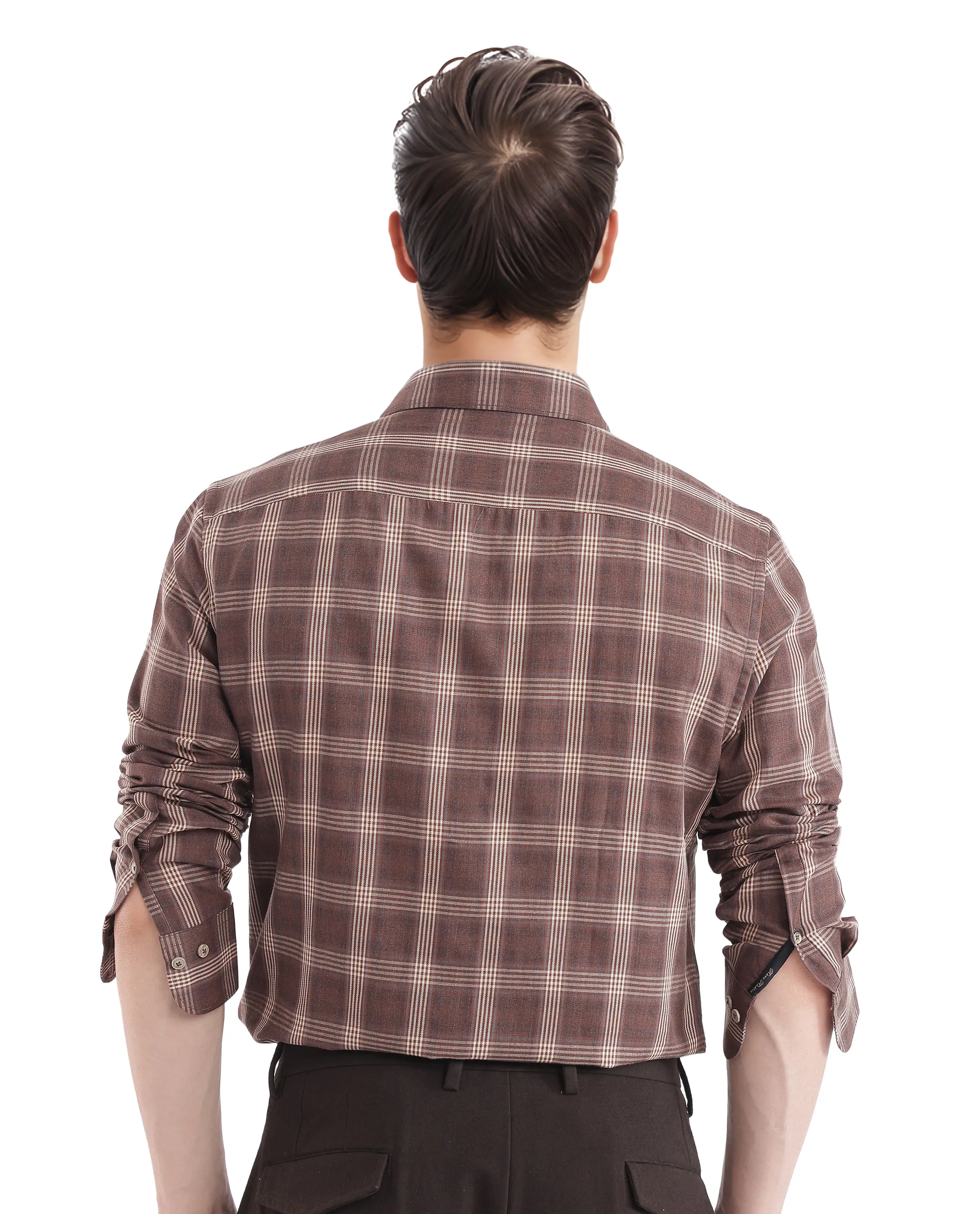 Rare Rabbit Men's Polaz Brown Cotton Checked Print Regular Fit Full Sleeve Collared Shirt - Image 4