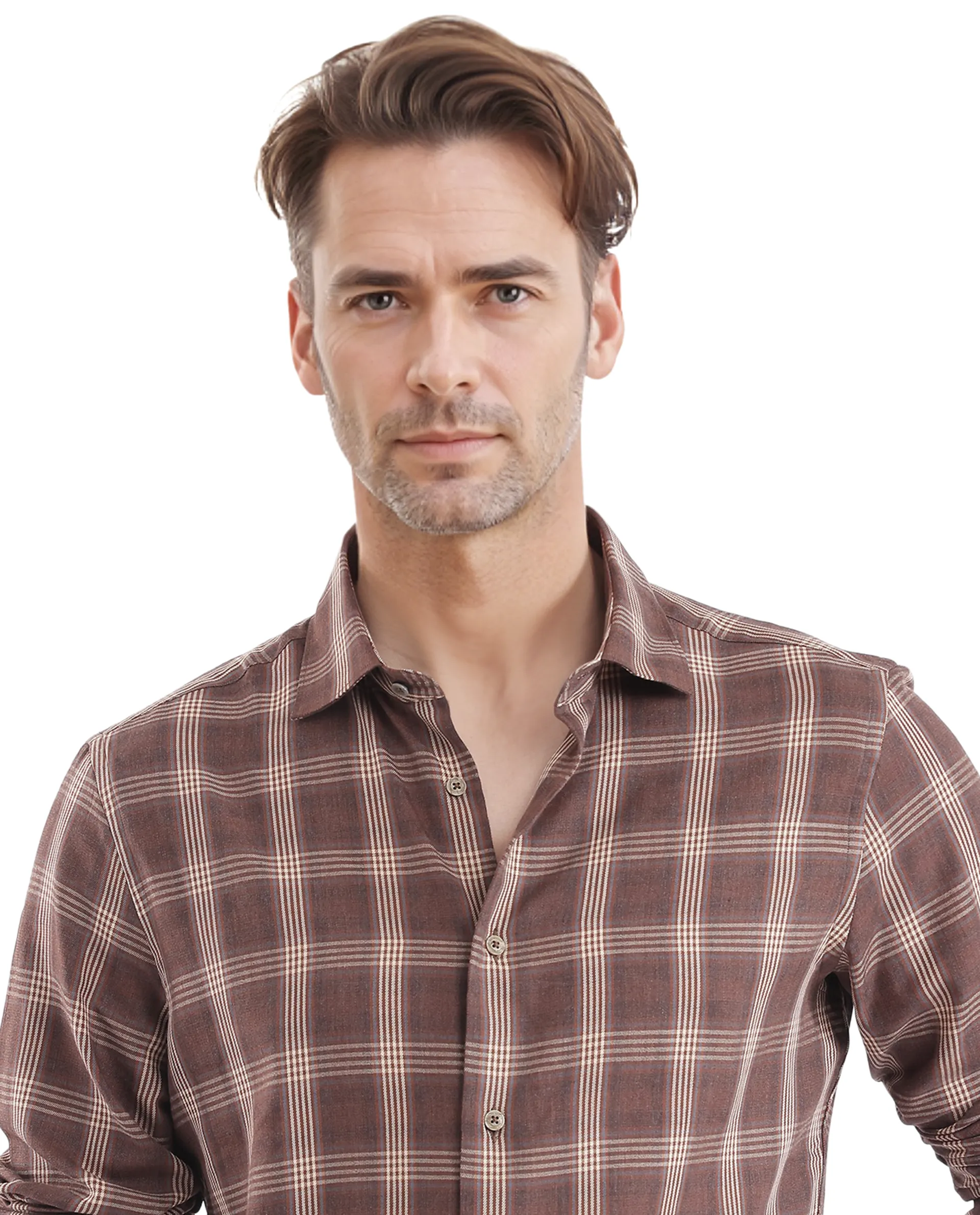 Rare Rabbit Men's Polaz Brown Cotton Checked Print Regular Fit Full Sleeve Collared Shirt - Image 9