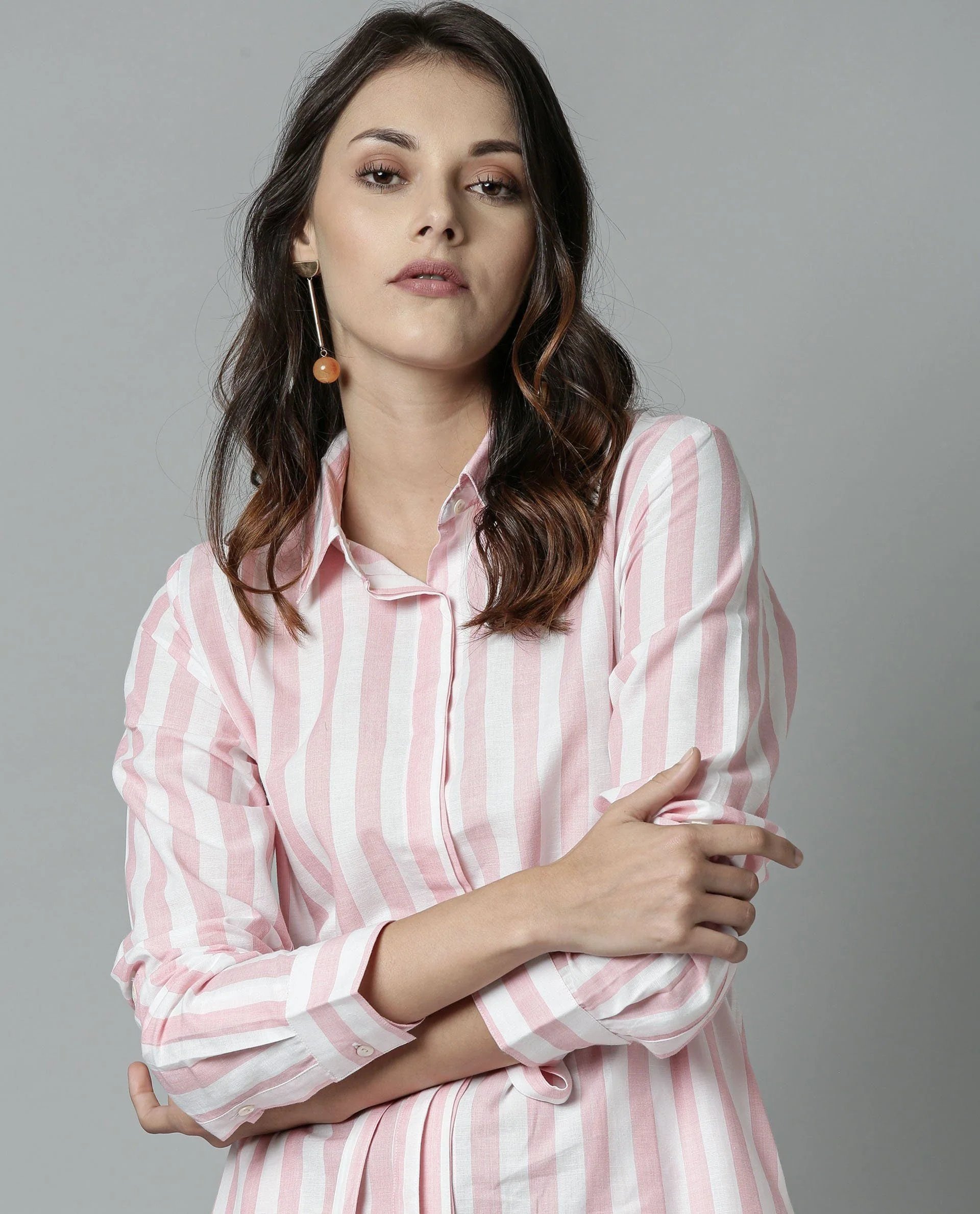 Rareism Women Pold Pink Dress Full Sleeves Stripe - Image 5