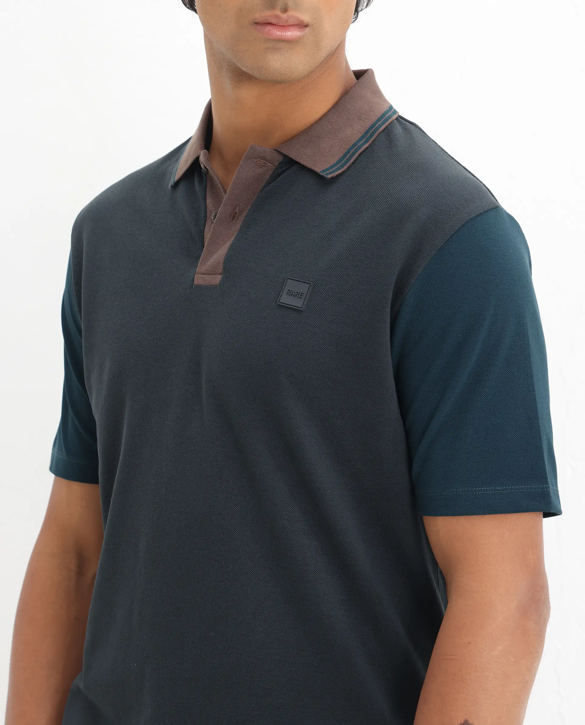 Rare Rabbit Men's Polf Dark Grey Cotton Plain Regular Fit Half Sleeve Polo - Image 3